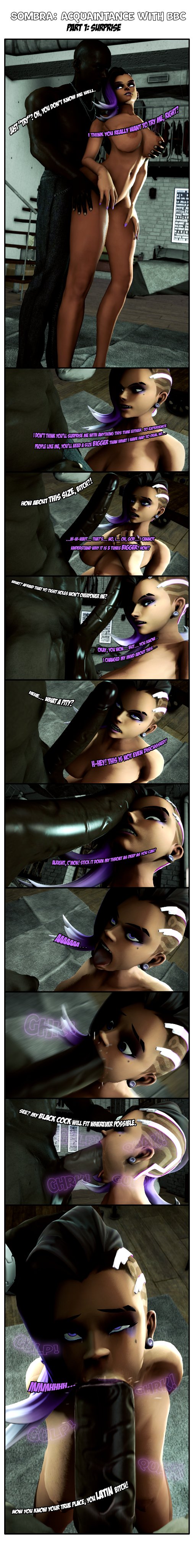 1boy, 1girls, 3d, areolae, ass, asymmetrical hair, balls, big penis, blackedlila, blizzard entertainment, breasts, busty, comic, dark skin, dark-skinned male, earrings, female, female focus, hourglass figure, interracial, latina, light skin, light-skinned female, male, nipples, overwatch, penis, sex, sombra, speech bubble, testicles, wide hips