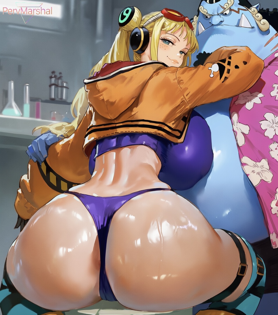 ai generated, female, from behind, huge ass, jinbe, male, marshalperv, one piece, panties, pervmarshal, sitting, twintails, vegapunk york