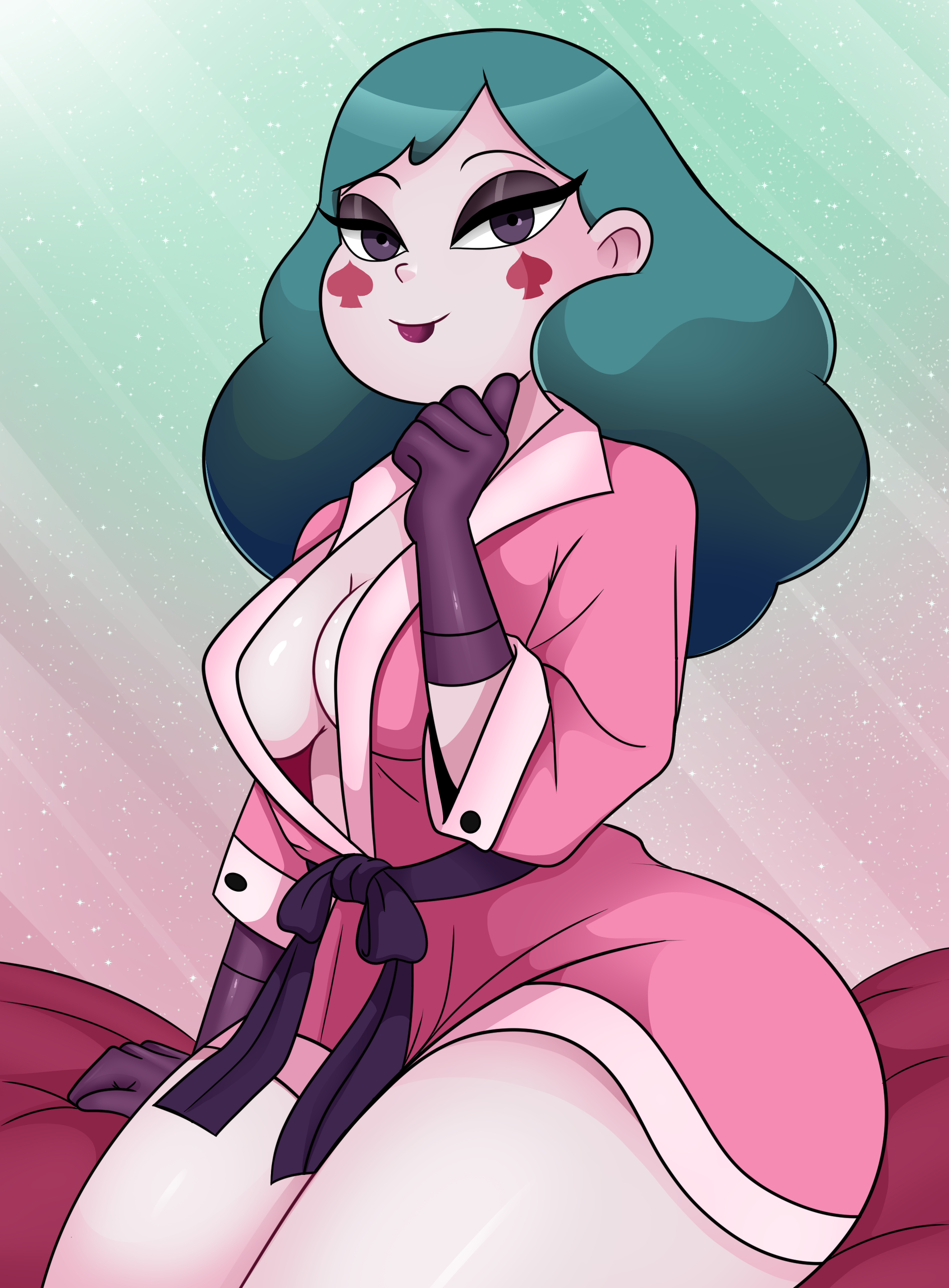 bedroom eyes, disney, disney channel, eclipsa butterfly, eyeshadow, female, gloves, green hair, lipstick, pajamas, seductive look, sonson-sensei, star vs the forces of evil, tagme, thick thighs, wide hips