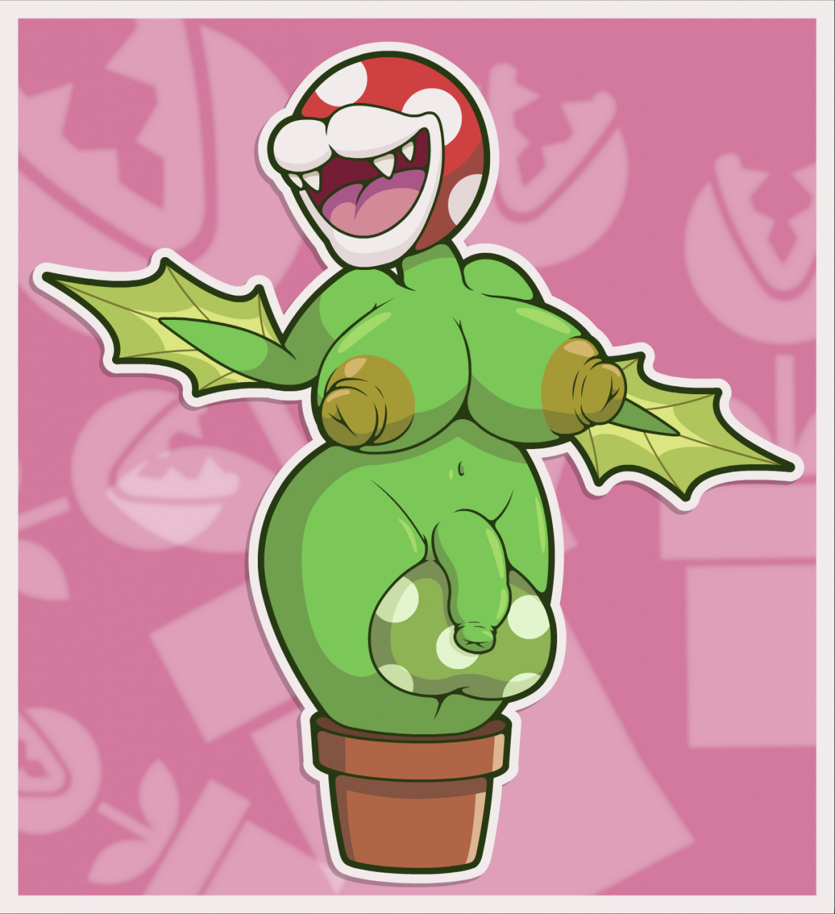 1futa, areola, areolae, balls, big areola, big balls, big breasts, big nipples, big penis, breasts, elemental creature, elemental humanoid, eyeless, fangs, flaccid, flora fauna, foreskin, futa only, futanari, genitals, green body, hi res, huge balls, humanoid, humanoid penis, intersex, lips, long foreskin, mario (series), nintendo, nipples, nude, open mouth, penis, piranha plant, plant, plant humanoid, simple background, smile, solo, spots on balls, standing, thick lips, thick thighs, thisnameistaken, uncircumcised, uncut, unretracted foreskin, video games, wide hips