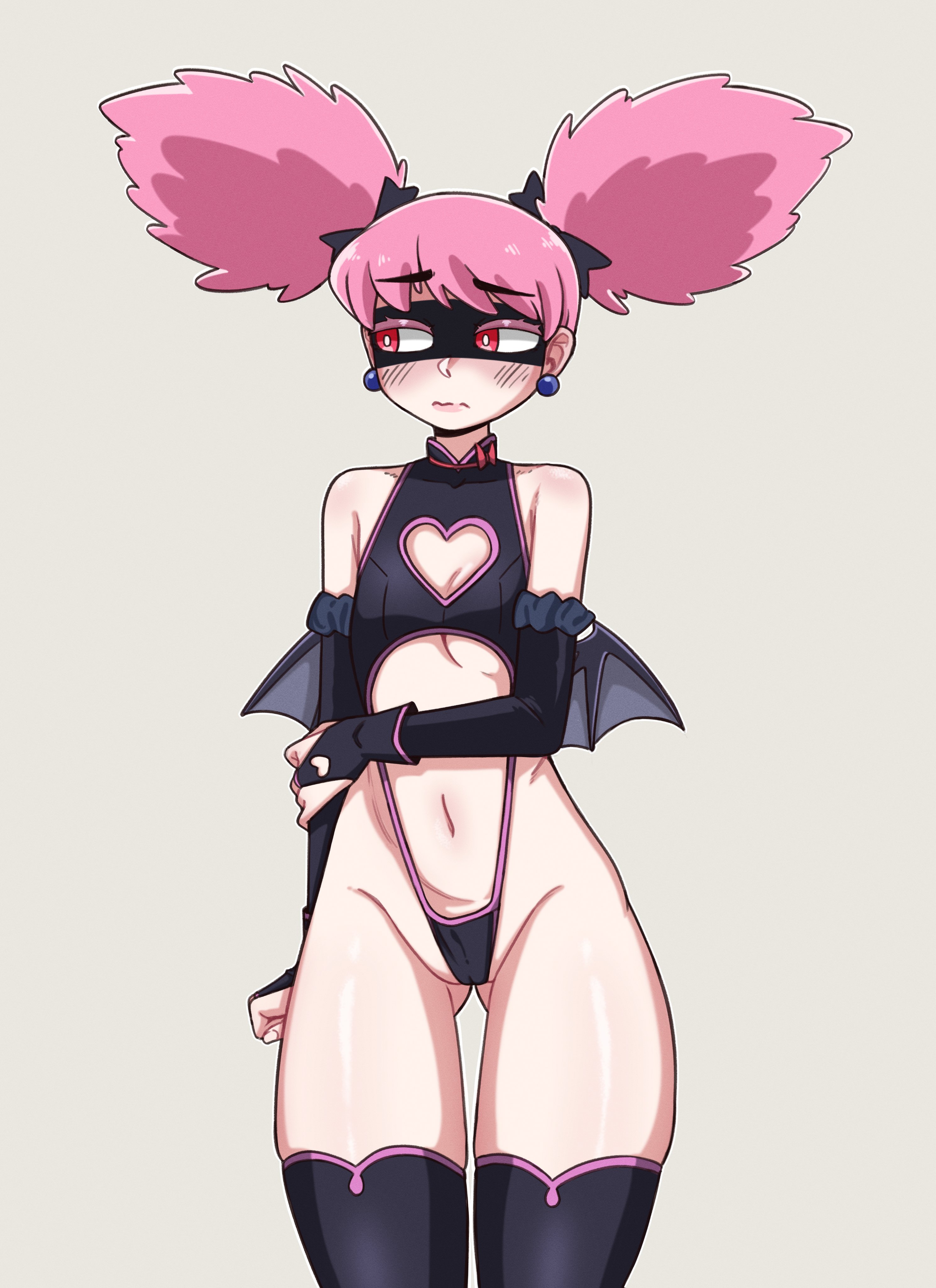 1girls, ass, big ass, big butt, breasts, bubble ass, bubble butt, female, female focus, female only, haneyama kazuho, hero outfit (mha), large ass, large butt, light-skinned female, looking at viewer, looking back, low-angle view, mask, medium breasts, my hero academia, pink hair, pop step, red eyes, solo, twintails, vigilante: my hero academia illegals