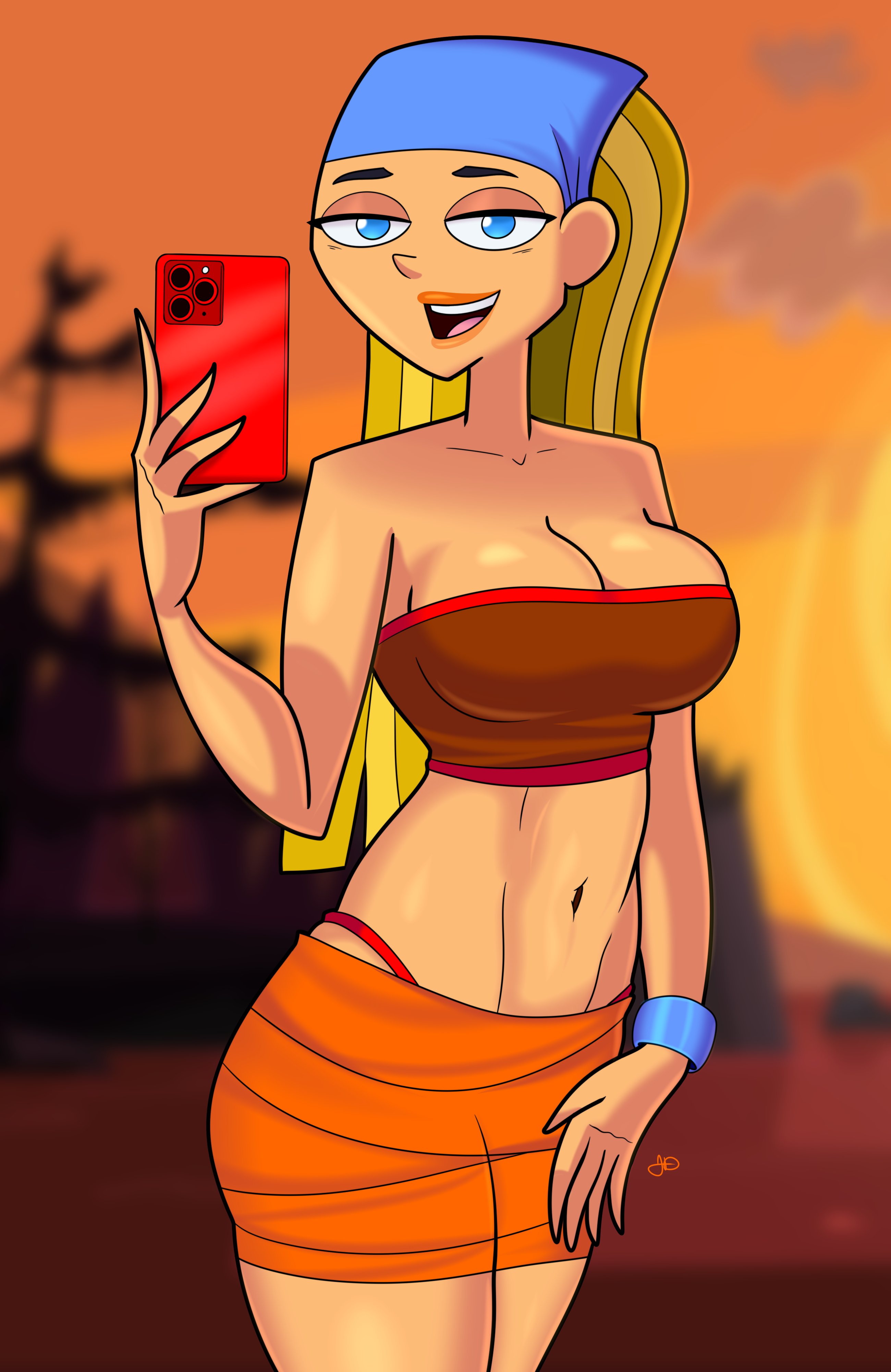 2d, bare midriff, blonde hair, blue eyes, bracelet, busty, female, female focus, female only, hourglass figure, jumpdriiver, lindsay (tdi), long hair, navel, selfie, tagme, total drama island, wide hips