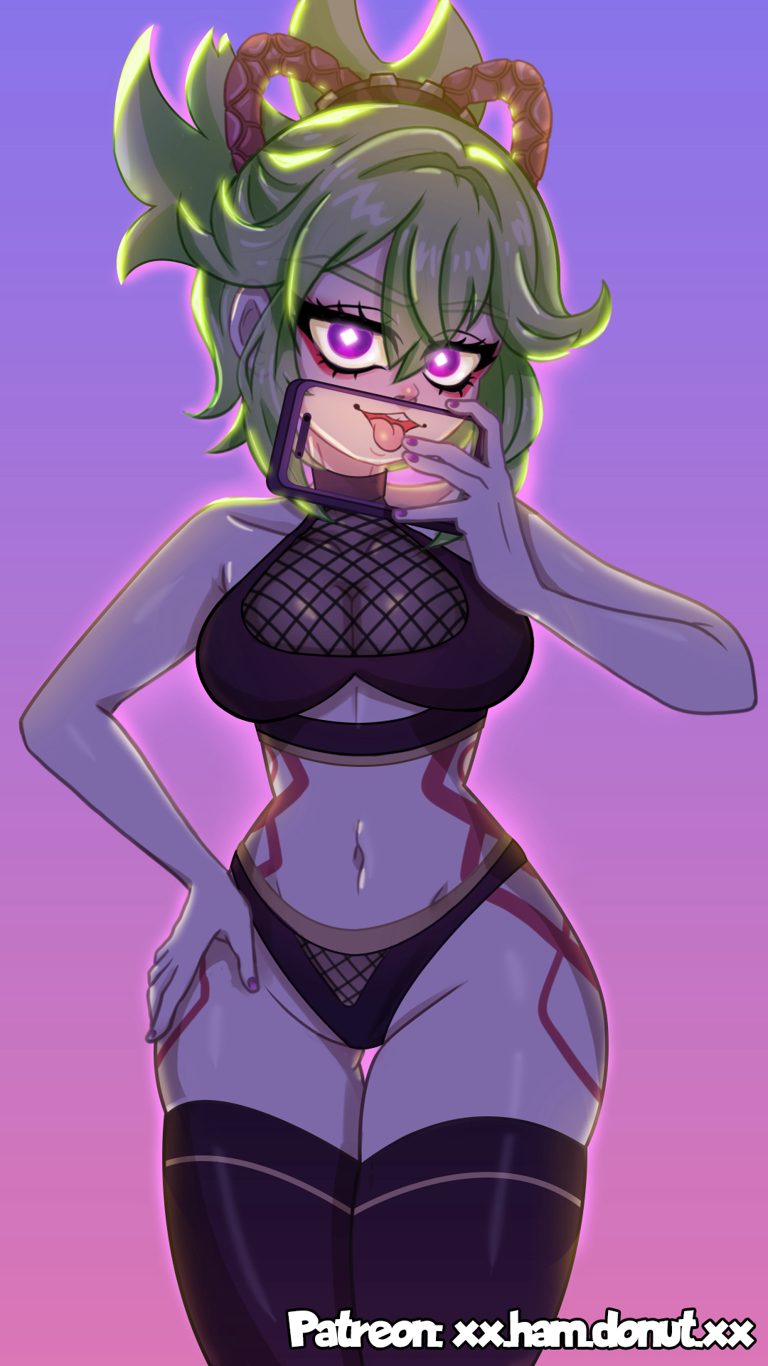 1girls, cleavage, female, genshin impact, green hair, hoyoverse, inazuma girls, kuki shinobu, midriff, mihoyo, nah, purple eyes, thighhighs, underwear only, xx.ham.donut.xx