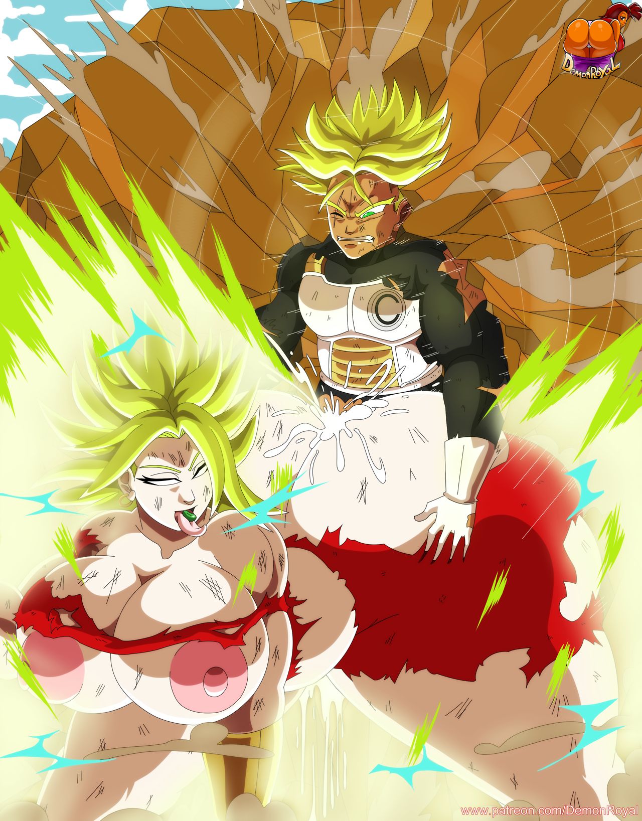1boy, 1girls, ass, ass bigger than head, bent over, big nipples, breasts, breasts bigger than head, breasts out, cum, cum inside, demonroyal, different ass sizes, dragon ball, dragon ball super, dragon ball z, earrings, favorite, female, from behind, future trunks, gigantic ass, gigantic breasts, huge areolae, huge ass, huge breasts, kale, kale (berserker), legendary super saiyan, male, one eye closed, ripped clothing, scar, senzu bean, sex, sex from behind, sexually dimorphic butts, size difference, smaller male, super saiyan, super saiyan 2, thick thighs, tongue, torn clothes, trunks briefs, wounded, xeno trunks