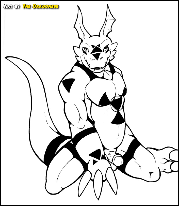 anthro big_muscles digimon dragoneer front_view guilmon male male_only muscular_male nude penis solo tagme