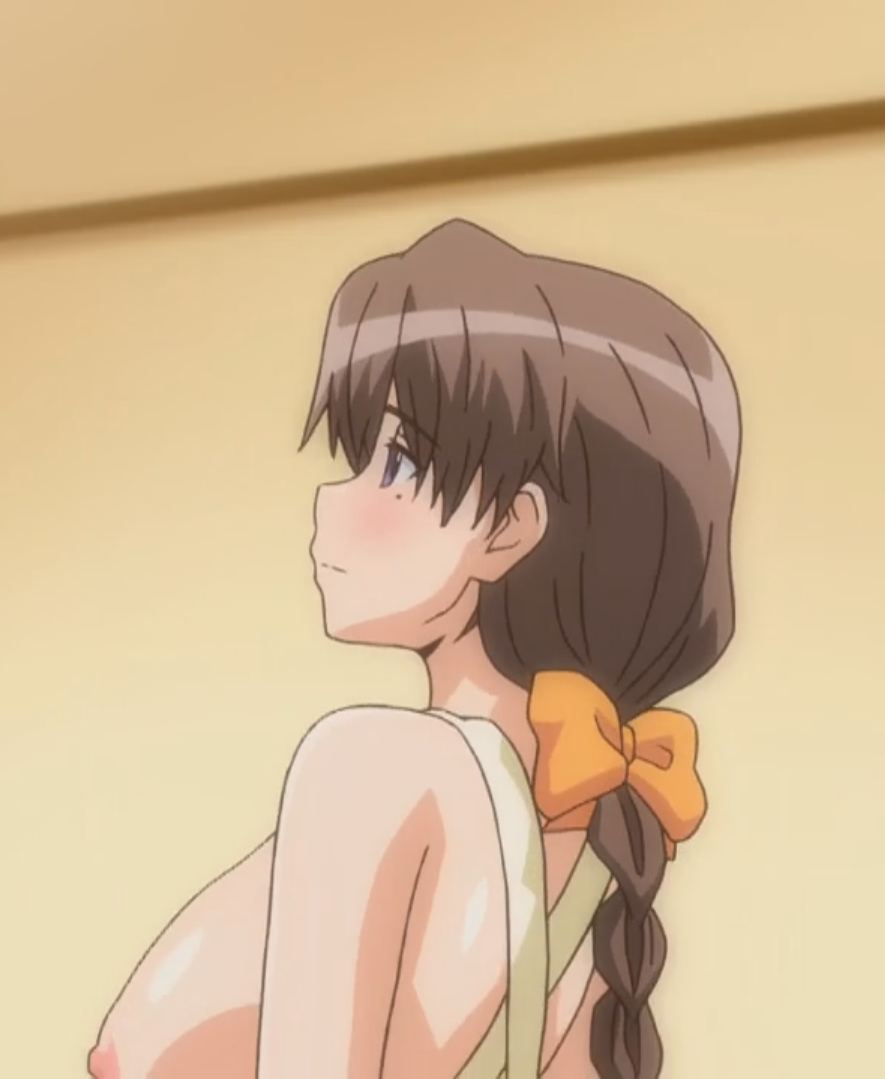 1girls anime_screencap big_breasts blush bow breasts brown_hair close-up erect_nipples female female_focus female_only huge_breasts kyoko_(sweet_home) large_breasts mature mature_female mature_woman milf mole mole_under_eye morobashi_kyouko moroboshi_kyouko naked_apron nipples ova purple_eyes screencap screenshot seductive_look sideboob stepmother stitched sweet_home