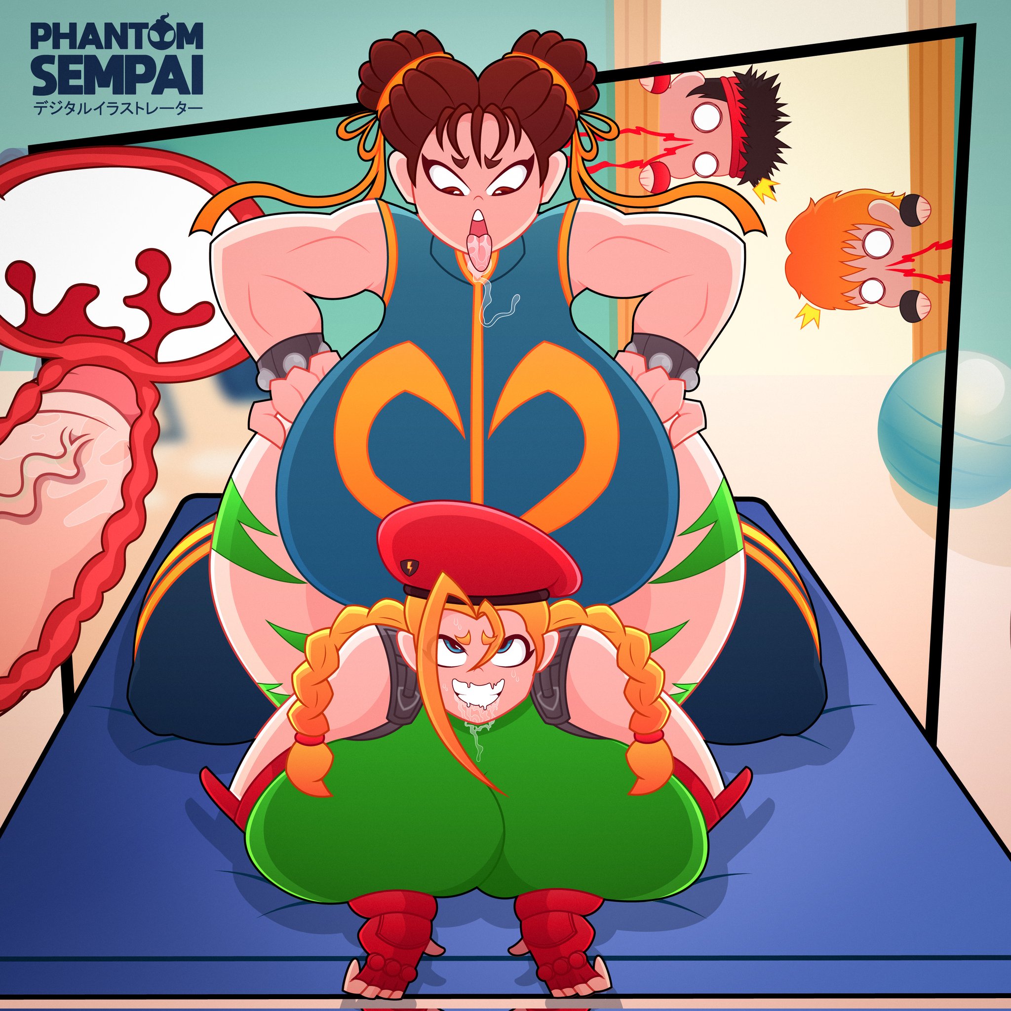 1futa, 1girls, 2boys, ahe gao, ass, blonde hair, blue eyes, bottomless, breasts, brown eyes, brown hair, cammy white, capcom, chun-li, clenched teeth, clothed, clothing, cum, cum in pussy, cum in uterus, cum inside, doggy style, drooling, duo focus, ejaculation, female, futa on female, futanari, hat, hi res, huge ass, huge breasts, human, internal, internal cumshot, internal view, intersex, ken masters, light skin, light-skinned female, light-skinned futa, long hair, looking down, male, muscular, muscular futa, nosebleed, open mouth, orgasm, pale skin, partially clothed, penetration, penis, phantomsempai, pussy, rolling eyes, ryu (street fighter), sex, street fighter, teeth clenched, thick thighs, tongue, tongue out, twin braids, twin buns, vaginal penetration, voyeur, wide hips, x-ray