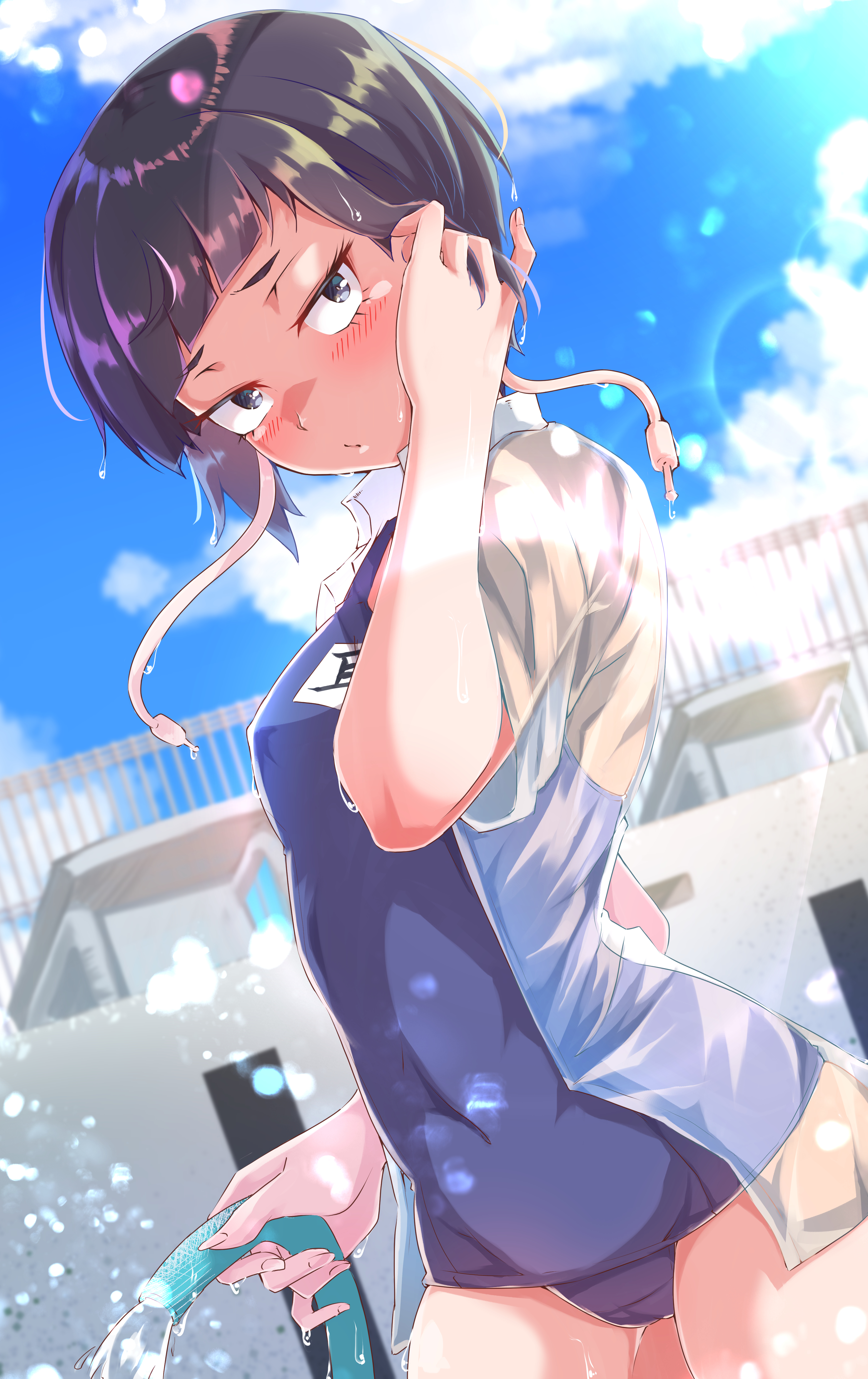 1girls, athletic, athletic female, female, female focus, female only, hourglass figure, kyoka jiro, my hero academia, pose, posing, purple hair, purple-haired female, shinonome mozuku, solo, swimsuit, tagme, water, wide hips