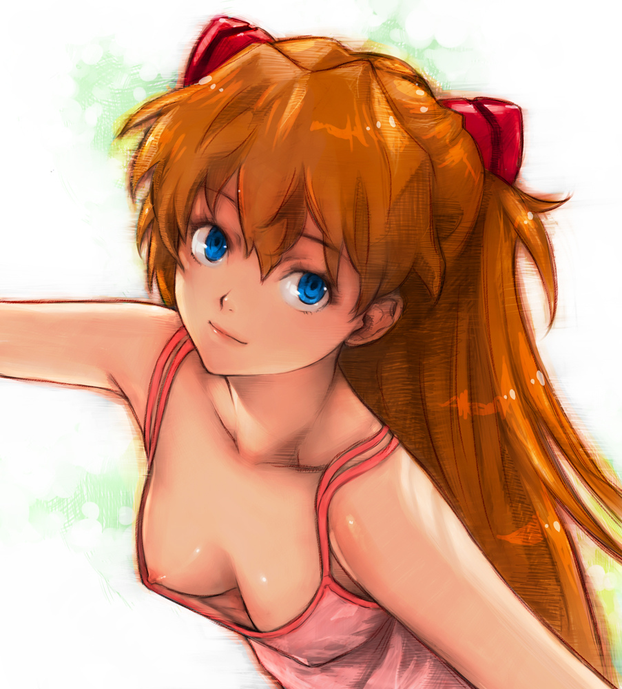 asuka_langley_sohryu athletic athletic_female boyaking cleavage clothing down_blouse female female_focus female_only medium_breasts neon_genesis_evangelion solo tagme