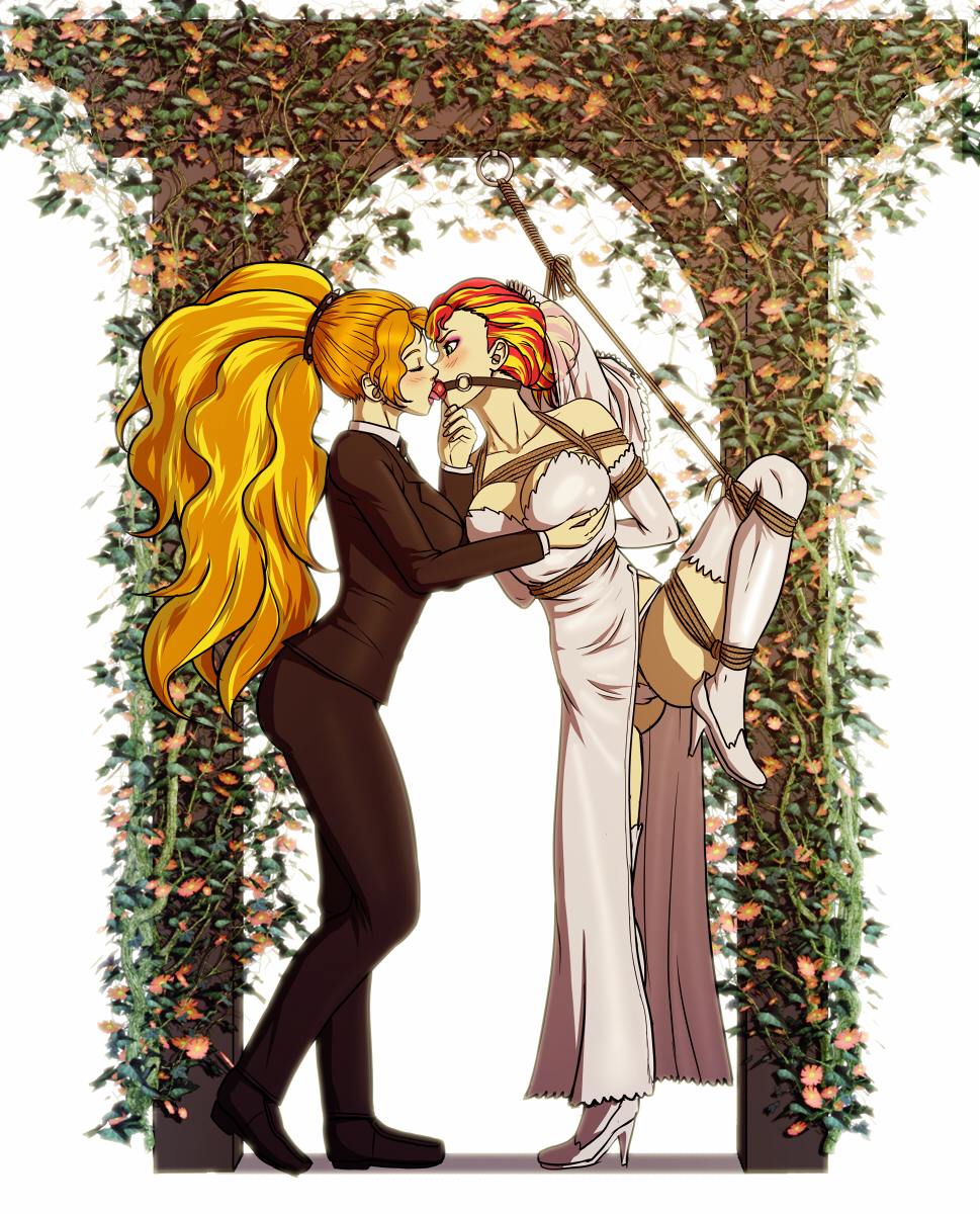 2girls adagio_dazzle ball_gag blonde_hair blush bondage bride equestria_girls female_only femdom femsub fondling forced forced_marriage forced_wedding friendship_is_magic gag gagged groping high_heels kissing kissing_gag large_breasts leg_up lesbian_kiss lezdom long_hair multicolored_hair my_little_pony orange_hair panties red_hair reptileye slave slavegirl spread_legs sunset_shimmer tied_up tuxedo upskirt voluptuous wedding wedding_dress wife_and_wife yellow_hair yuri