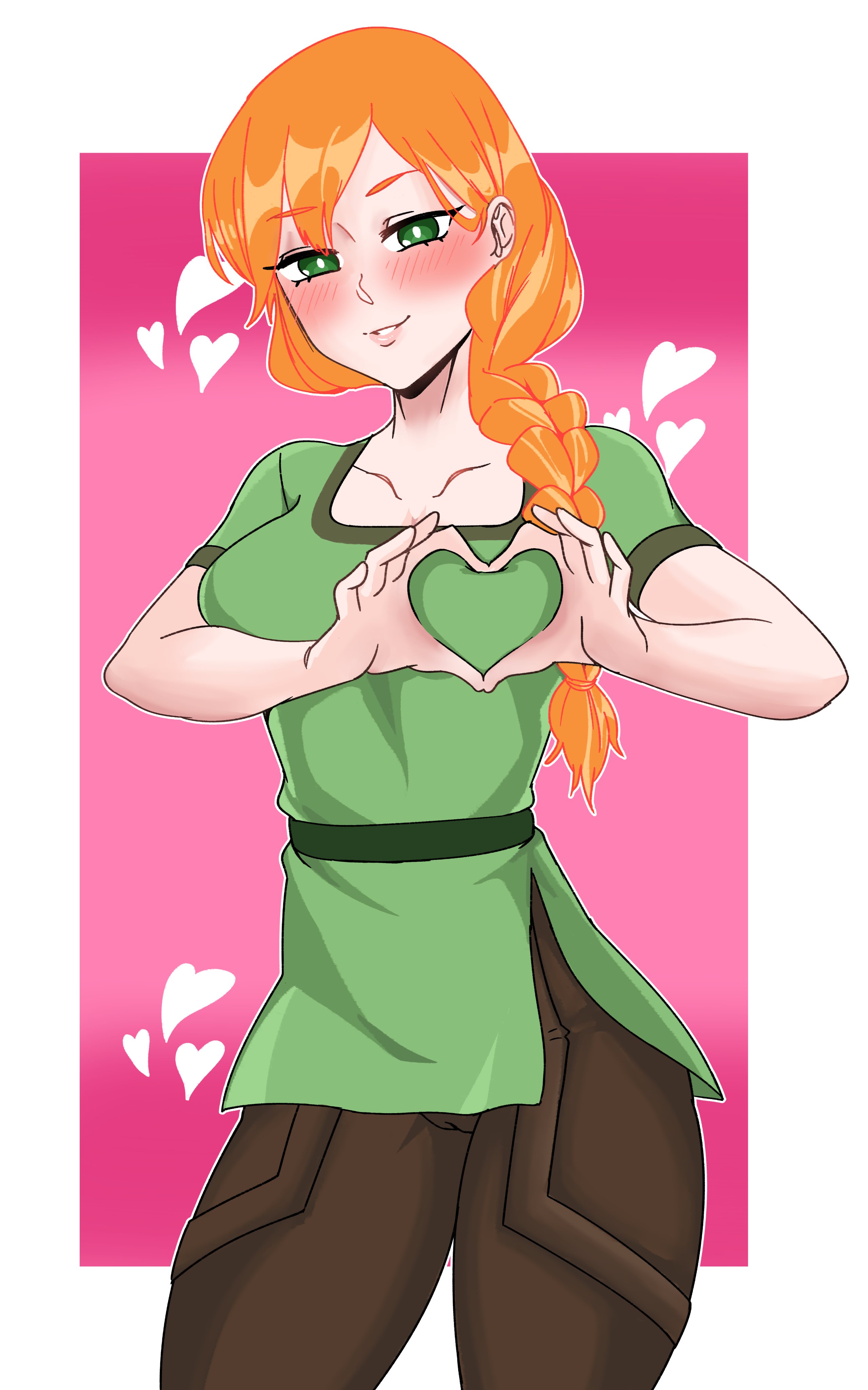alex (minecraft), breast grab, breast squeeze, breasts, female, heart hands, heart nipples, minecraft, valentine's day, void dot exe
