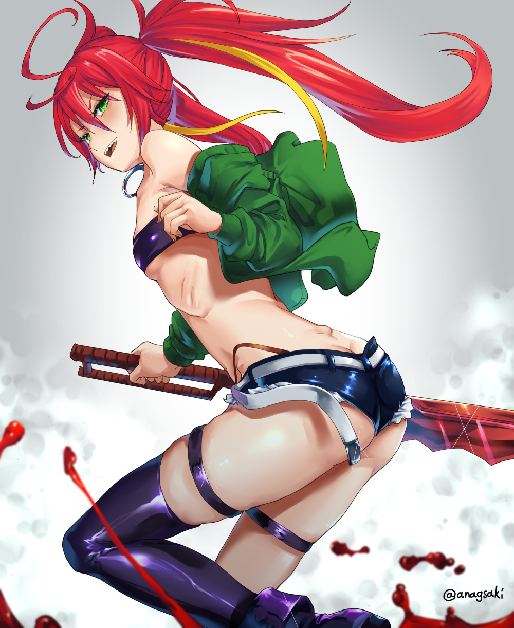 ass breasts female female_focus female_only green_eyes kyuukyoku_shinka_shita_full_dive_rpg_ga_genjitsu_yori_mo_kusoge_dattara looking_back mizarisa red_hair small_breasts smile