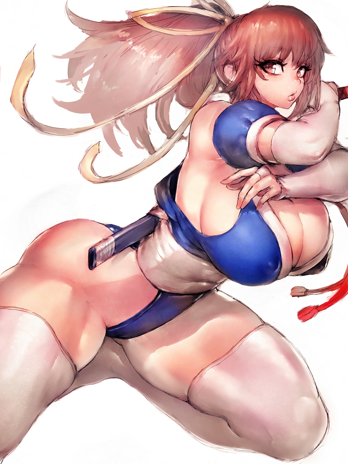 1girls, breasts, cleavage, dead or alive, elbow gloves, female, female only, fumio (rsqkr), huge breasts, kasumi (doa), solo, thick thighs, thighhighs, wide hips