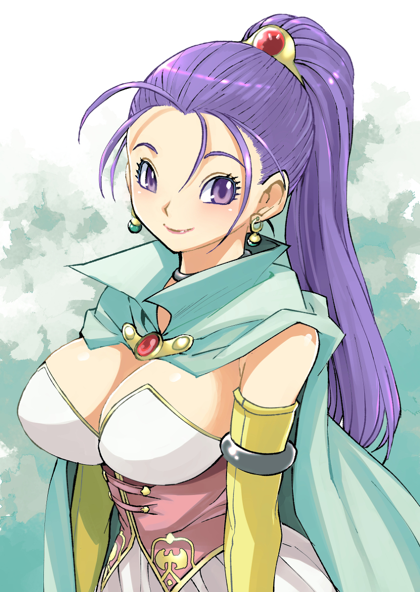 clothing dragon_quest dragon_quest_xi earrings large_breasts muramasa_mikado ponytail purple_eyes purple_hair serenica