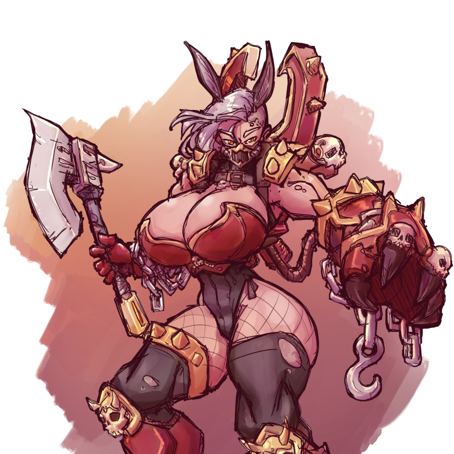 1girls amazon armor axe breasts bunny_ears bunny_girl chains chaos_(warhammer) chaos_space_marine cleavage color female female_only female_space_marine fishnets huge_breasts khorne khorne_berserker khorne_mark mask muscular muscular_female n647 power_armor rule_63 skull solo solo_female spikes thick_thighs thin_waist voluptuous warhammer_(franchise) warhammer_40k wide_hips