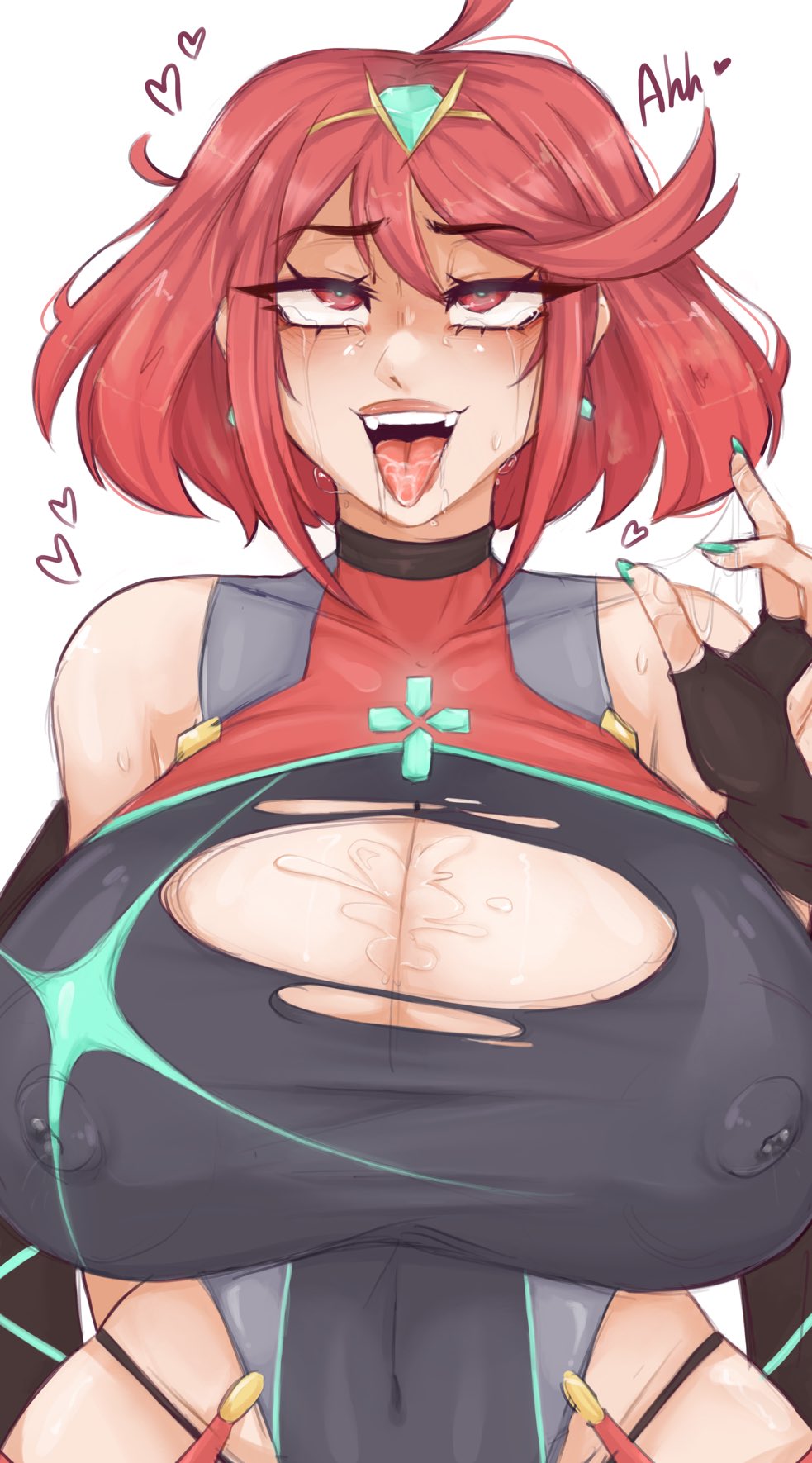 1girls, 2021, 2d, ahe gao, alternate costume, bangs, blush, breast expansion, breast growth, breast growth (enlargement), breasts, core crystal, drooling, erect nipples, erect nipples under clothes, fangs, female, female focus, female only, floating heart, gigantic breasts, heart, highleg swimsuit, hips, horny, huge breasts, lactation, light skin, light-skinned female, massive breasts, milf, naughty face, nintendo, nipples, one-piece swimsuit, painted nails, pale skin, pale-skinned female, pyra, red eyes, red hair, saliva, saliva string, saliva trail, sharp teeth, short hair, simple background, solo, spookiebuni, swept bangs, swimsuit, tears, tears of pleasure, teeth, tiara, tongue, tongue out, torn clothes, wide hips, xenoblade (series), xenoblade chronicles 2