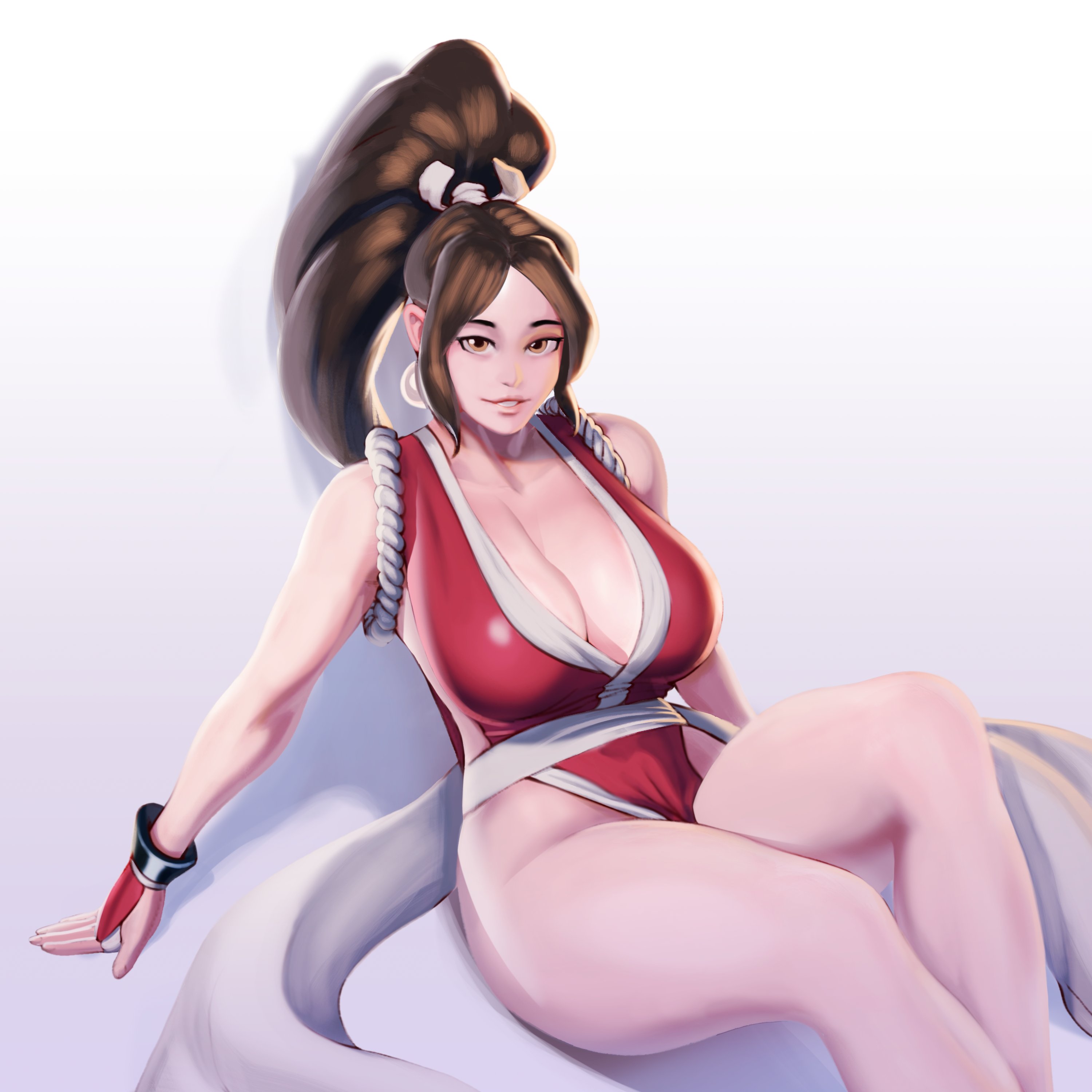 1girls, big breasts, breasts, cleavage, deep cleavage, fatal fury, female, female only, king of fighters, large breasts, looking at viewer, mai shiranui, popogori, snk, solo, thick thighs, wide hips