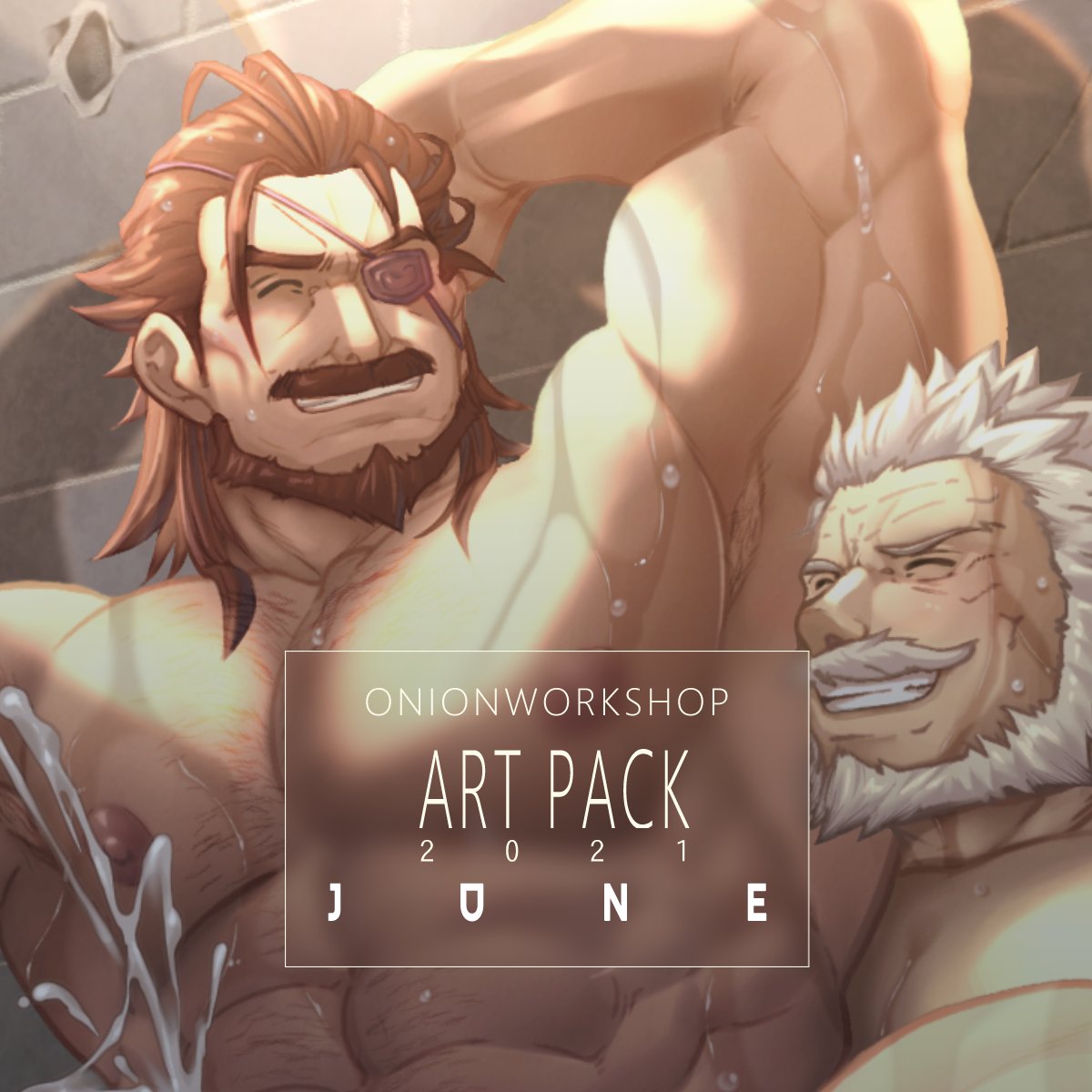 2boys abs anal armpits bara beard biceps brown_hair chest_hair completely_nude couple cum cum_while_penetrated detached_sleeves ejaculation english_text eugen_(granblue_fantasy) eyepatch facial_hair granblue_fantasy grin handsfree_ejaculation happy_sex highres large_pectorals long_hair male_focus male_only mature_male moustache multiple_boys muscular muscular_male nipples nude old old_man onionworkshop out-of-frame_censoring pectorals projectile_cum reward_available sex short_hair smile soriz stomach sunlight sweat uncensored white_hair wrinkled_skin yaoi