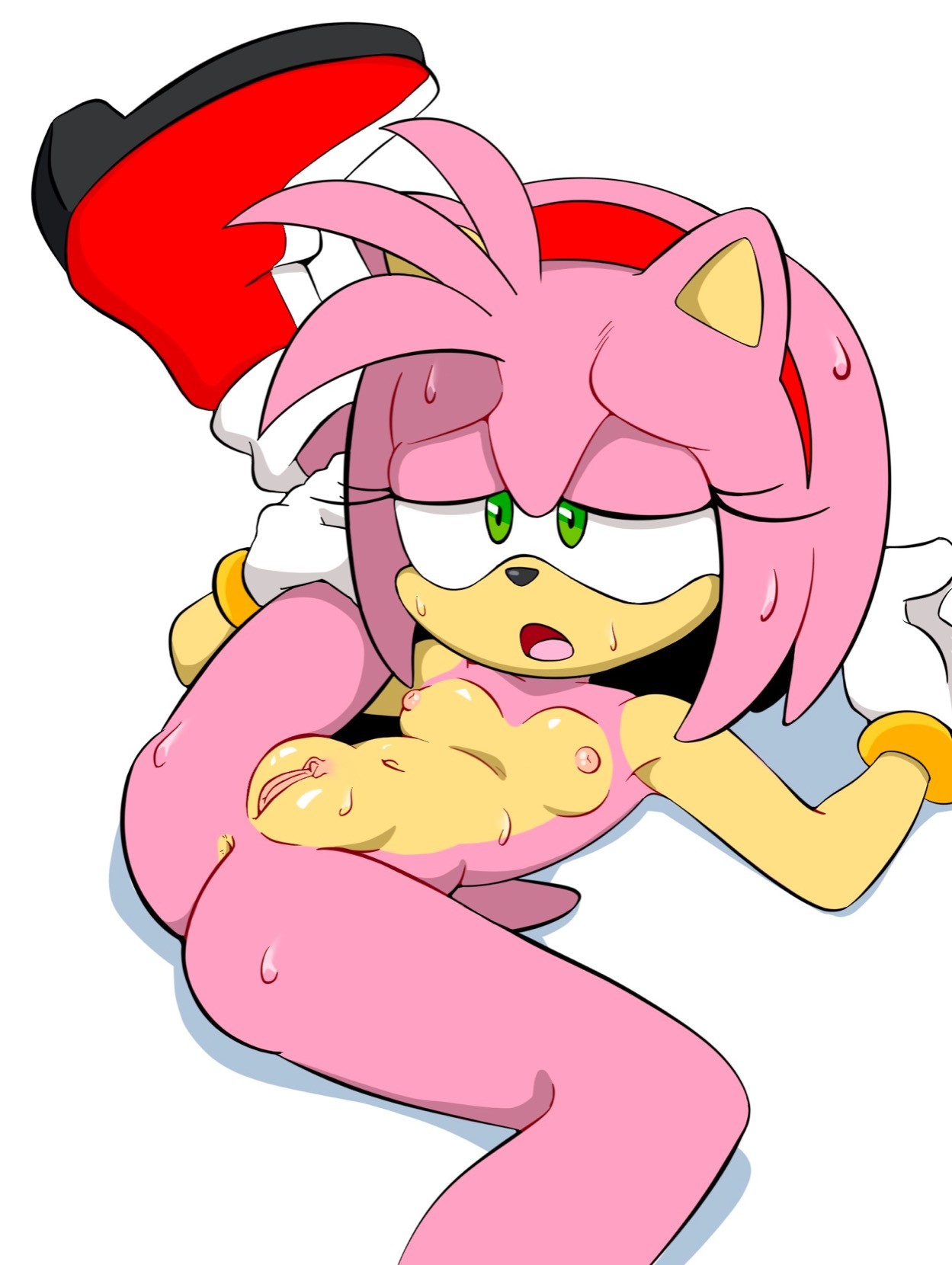 1girls, accessory, amy rose, anthro, anus, areola, areolae, boots only, bracelet, breasts, clitoris, clothing, countershade arms, countershade face, countershade torso, countershading, eulipotyphlan, female, female only, footwear, furry, gloves, green eyes, hair, hair accessory, hair ornament, hairband, half-closed eyes, handwear, hedgehog, jewelry, mammal, mostly nude, naked footwear, nipples, one leg up, open mouth, pink body, pink hair, pink nipples, pink pussy, pink skin, pink vagina, pussy, sega, short hair, small breasts, solo, solo female, sonic (series), sonic the hedgehog (series), spread legs, sweat, tan body, tan countershading, tan skin, thrumbo, vagina, wet, white background, white gloves, white handwear