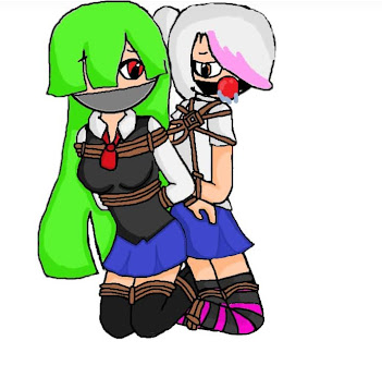 2girls bondage cami_(fnafhs) clothed fhs fhsz3r0 fnafhs fnafhs_bondage fnafhs_z3ro fnafhsrule34 gag gagged green_hair meg_(fnafhs) mouth_gag multiple_girls school_uniform tied_up white_hair yellow_eyes