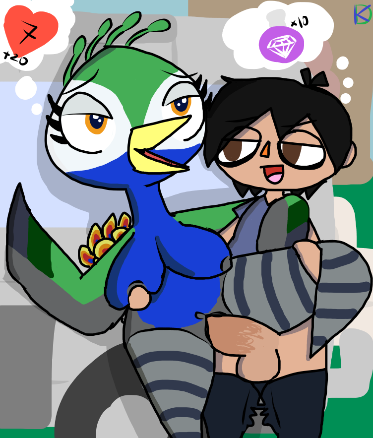 animal_crossing anthro first_porn_of_character groping groping_breasts julia_(animal_crossing) klutzatdusk leg_grab leg_up looking_pleasured nintendo one_leg_up ostrich vaginal_penetration villager_(animal_crossing)