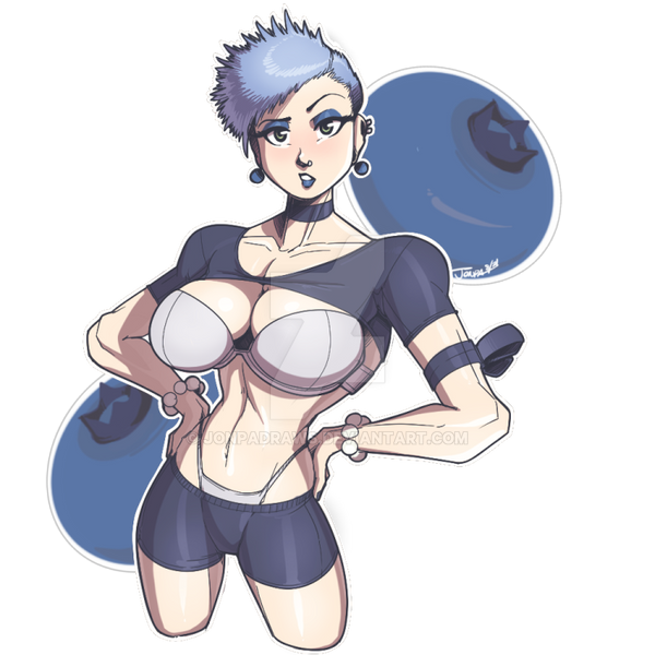 1girls big_breasts blue_hair blueberry blueberry_(jonpadraws) fruit jonpadraws juice_girls tomboy