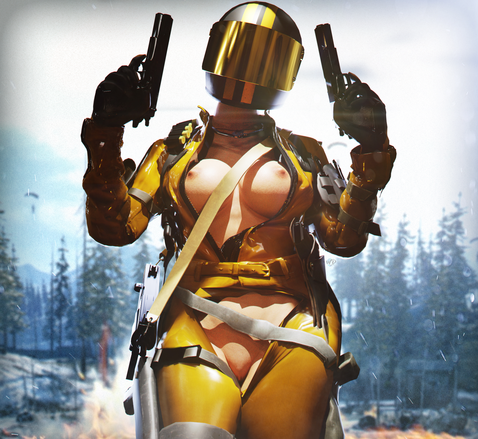 1girls, 3d, breasts, call of duty, call of duty black ops cold war, female, female only, gun, helmet, jacket, motorcycle helmet, pants, pussy, solo, solo female, tactical nudity, wunder, yirina portnova