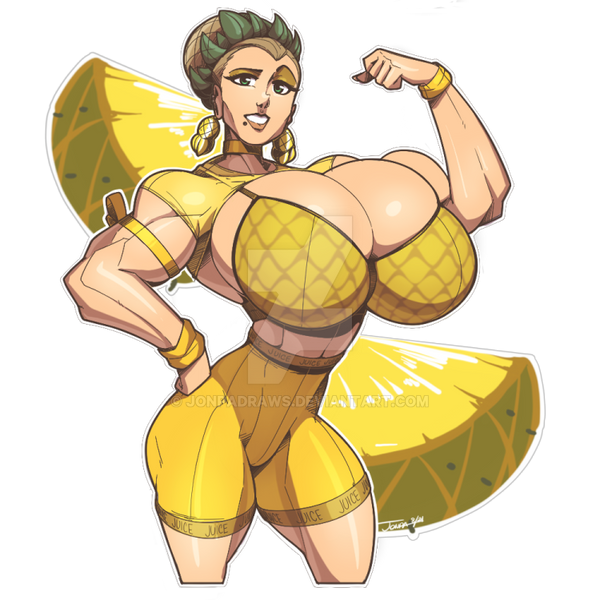 1girls flexing fruit huge_breasts jonpadraws juice_girls muscular muscular_female pineapple pineapple_(jonpadraws) thick_thighs