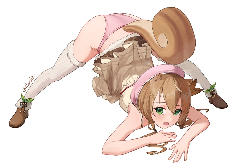 1girls, ayunda risu, brown hair, female, green eyes, hololive, hololive indonesia, hololive indonesia area 15, jack-o pose, kemonomimi, looking at viewer, panties, squirrel, squirrel ears, squirrel girl, squirrel tail, virtual youtuber
