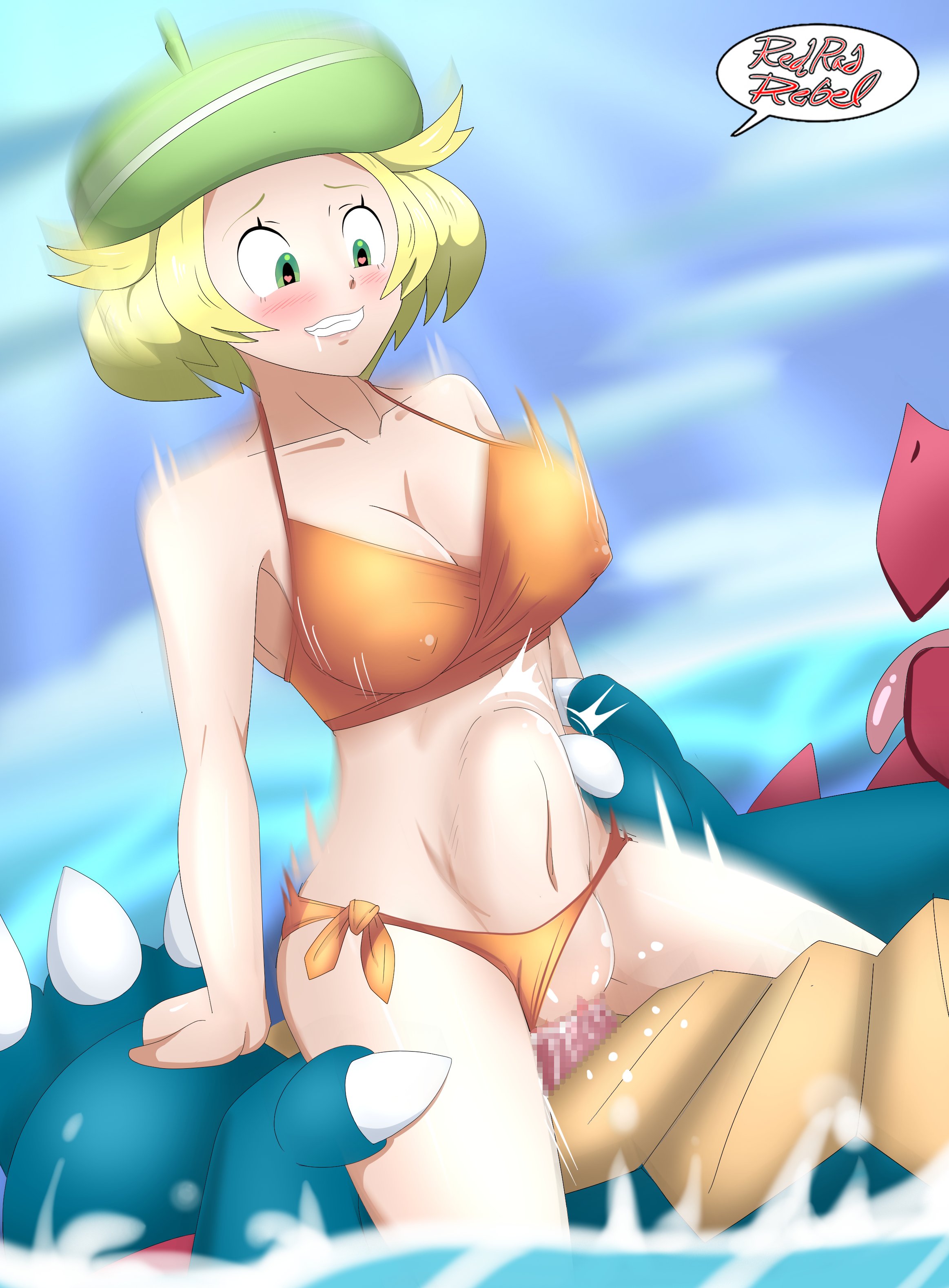 bianca (pokemon), big breasts, blonde hair, breasts, censored, dracophilia, dragon, drool, drooling, druddigon, female, game freak, male, male pokemon/female human, mosaic censoring, nintendo, penetration, pokemon, pokemon bw, pokephilia, pussy, pussy juice, redradrebel, stomach bulge, swimsuit, zoophilia