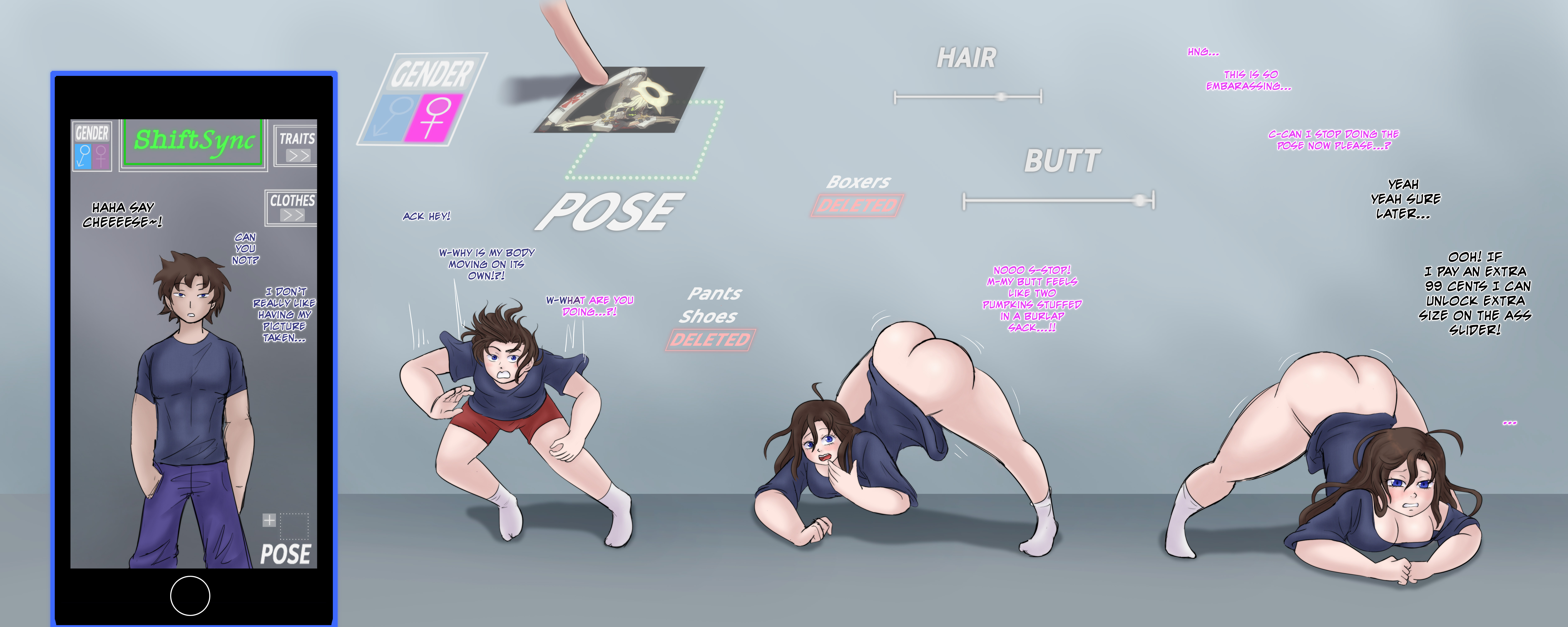 ass expansion, breast expansion, breast growth, breast growth (enlargement), breasts, female, gender transformation, jack-o pose, lime-tg, mtf transformation, transformation, transformation sequence