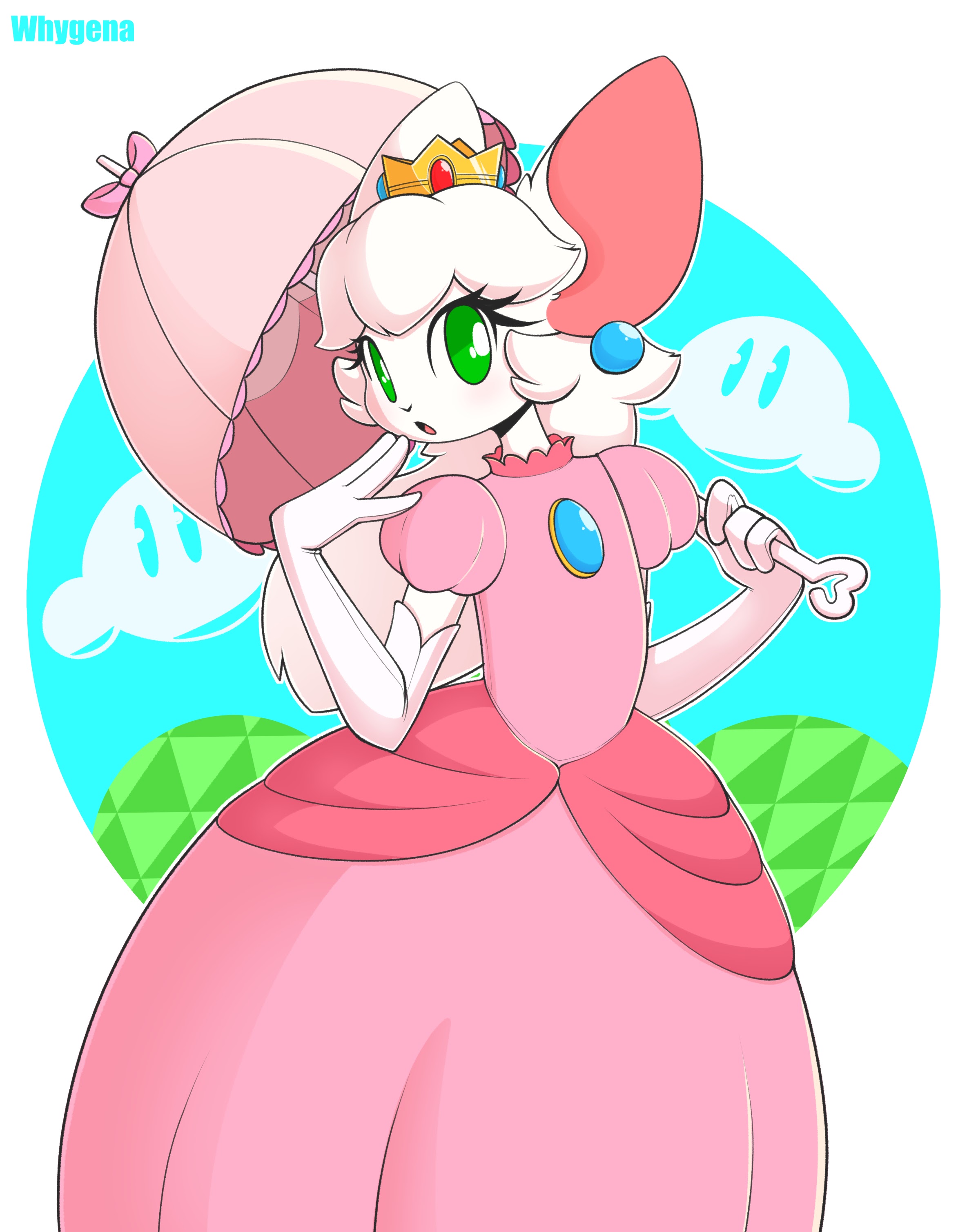 1boy, anthro, blush, crossdressing, crossdressing male, cute, dress, earrings, femboy, furry, girly, hi res, male, male anthro, male only, mario (series), mouse, princess dress, princess peach (cosplay), reggie (whygena), solo, solo male, super mario bros., whygena
