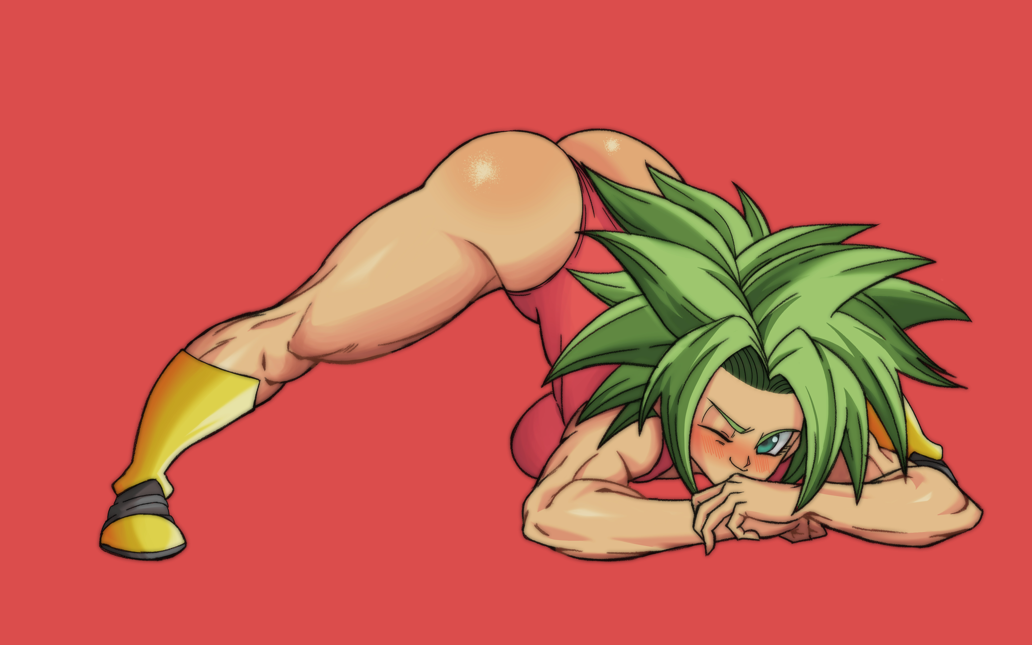 1girls, dragon ball, dragon ball super, female, female saiyan, fusion, green hair, jack-o pose, kefla, super saiyan