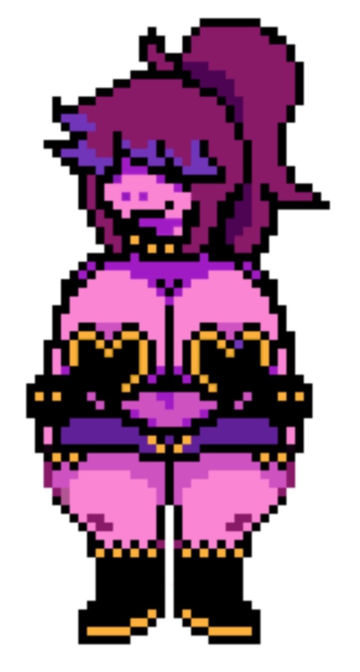 accurate art style, anthro, artist request, breasts, deltagoon, deltarune, lizard girl, pixel art, pixelated, semi nude, sprite, susie (dark world form), susie (deltarune), thighs, twitter link