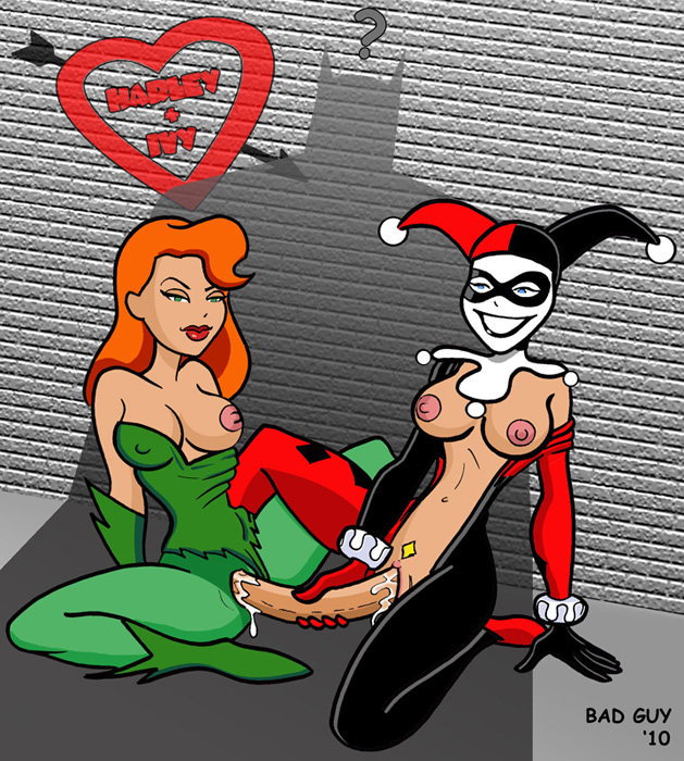 2010 2girls bad_guy batman batman:_the_animated_series batman_(series) blonde_female blonde_hair breasts caught_in_the_act dc dc_comics dcau double_dildo female female_focus female_only green_skin harley_quinn harley_quinn_(classic) light-skinned_female medium_breasts multiple_girls nipples poison_ivy poison_ivy_(dcau) pubic_hair pussy_juice red_hair silhouette vaginal_penetration white_female yuri