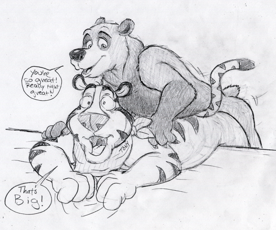 2boys anal bear brother_bear crossover disney gay kellogs kenai lineart male male_only mascot tbfm tiger tony_the_tiger yaoi