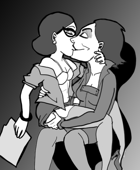 2girls black_and_white female female_only kissing miss_pauling multiple_girls tagme team_fortress_2 the_administrator yuri