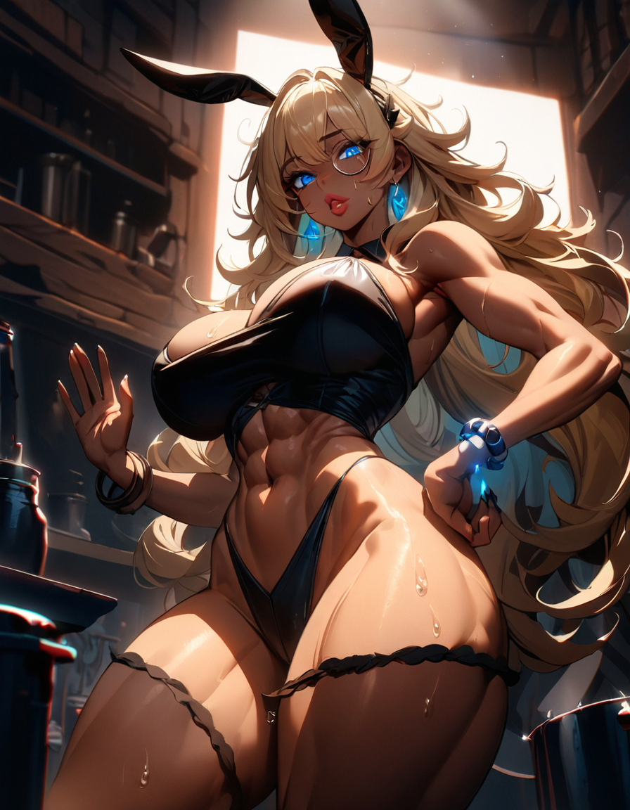 abs ai_generated barmaid big_breasts blonde_hair bracelets breasts bunny_ears bunny_girl calm curvy curvy_body curvy_female curvy_figure curvy_hips fit_female gyaru hand_on_hip highleg_panties milf mommy monocle muscular muscular_female navel original original_character perfect_body playboy_bunny playful plump_lips sexy starlightnex stockings taller_girl tan_body tan_skin thick thick_ass thick_hips thick_legs thick_lips thick_thighs tight_clothing very_long_hair waving_at_viewer