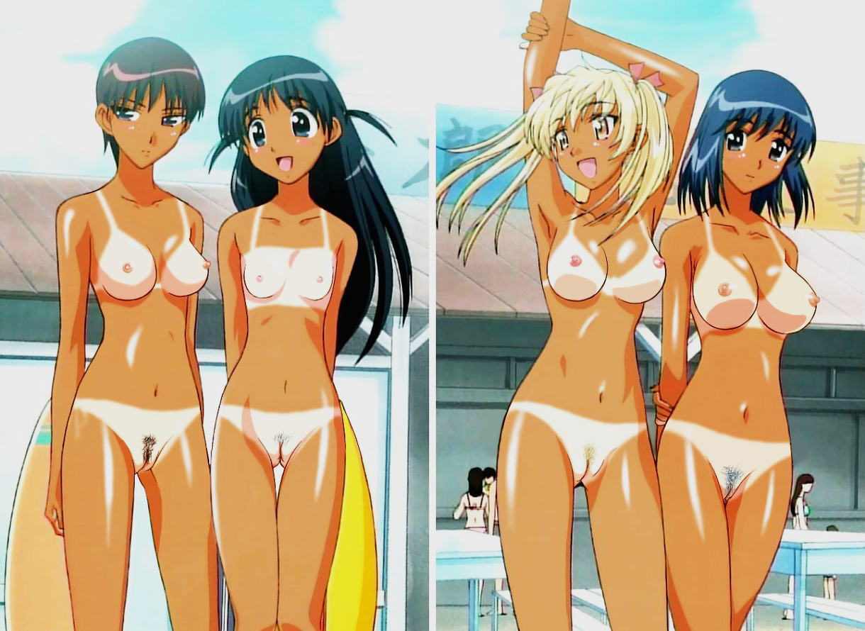 blue_hair breasts female female_only multiple_girls nipples nude nude_female open_mouth pubic_hair pussy sawachika_eri school_rumble suou_mikoto takano_akira tanline tsukamoto_tenma