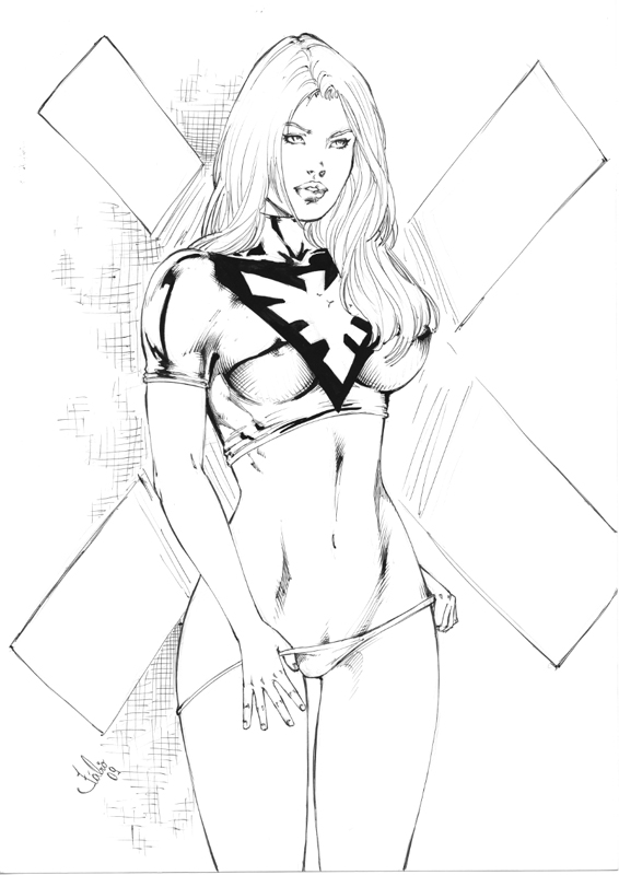 1girls 2009 fabio female female_only jean_grey marvel monochrome phoenix_(x-men) solo straight_hair x-men