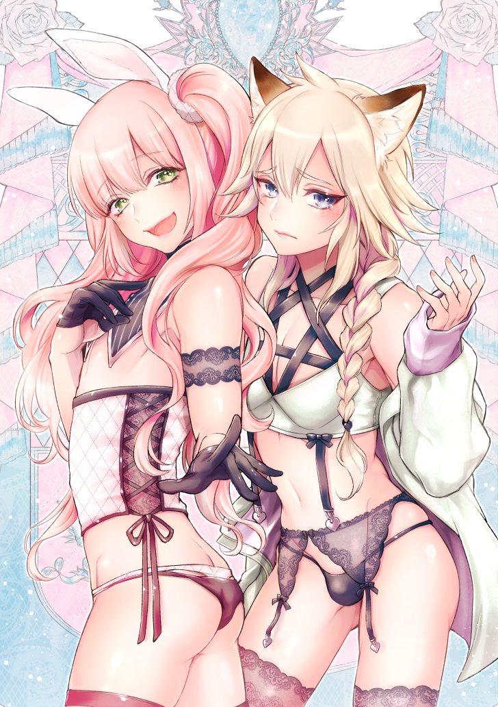 2boys animal_ears bunny_ears cat_ears femboy male male_only morino_bambi tagme trap