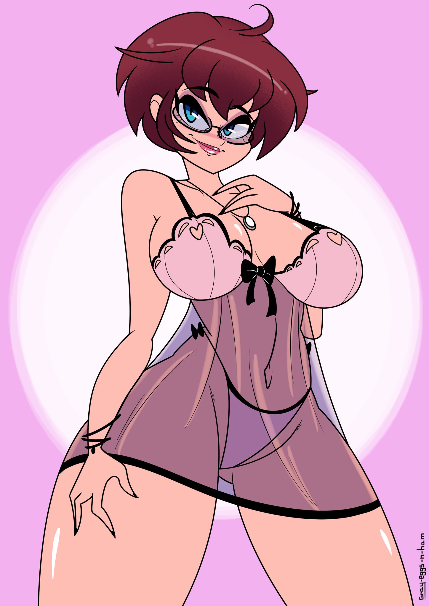 1girls, aged up, commissioner upload, disney, eyewear, female, gray eggs n ham, human, kairi, kingdom hearts, lingerie, milf, negligee, nightgown, red hair, red-haired female, square enix, tagme