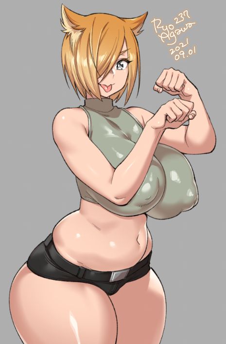 1girls, big breasts, breasts, cat girl, catgirl, female, female only, large breasts, nipple bulge, ryo agawa, solo, thick thighs, wide hips