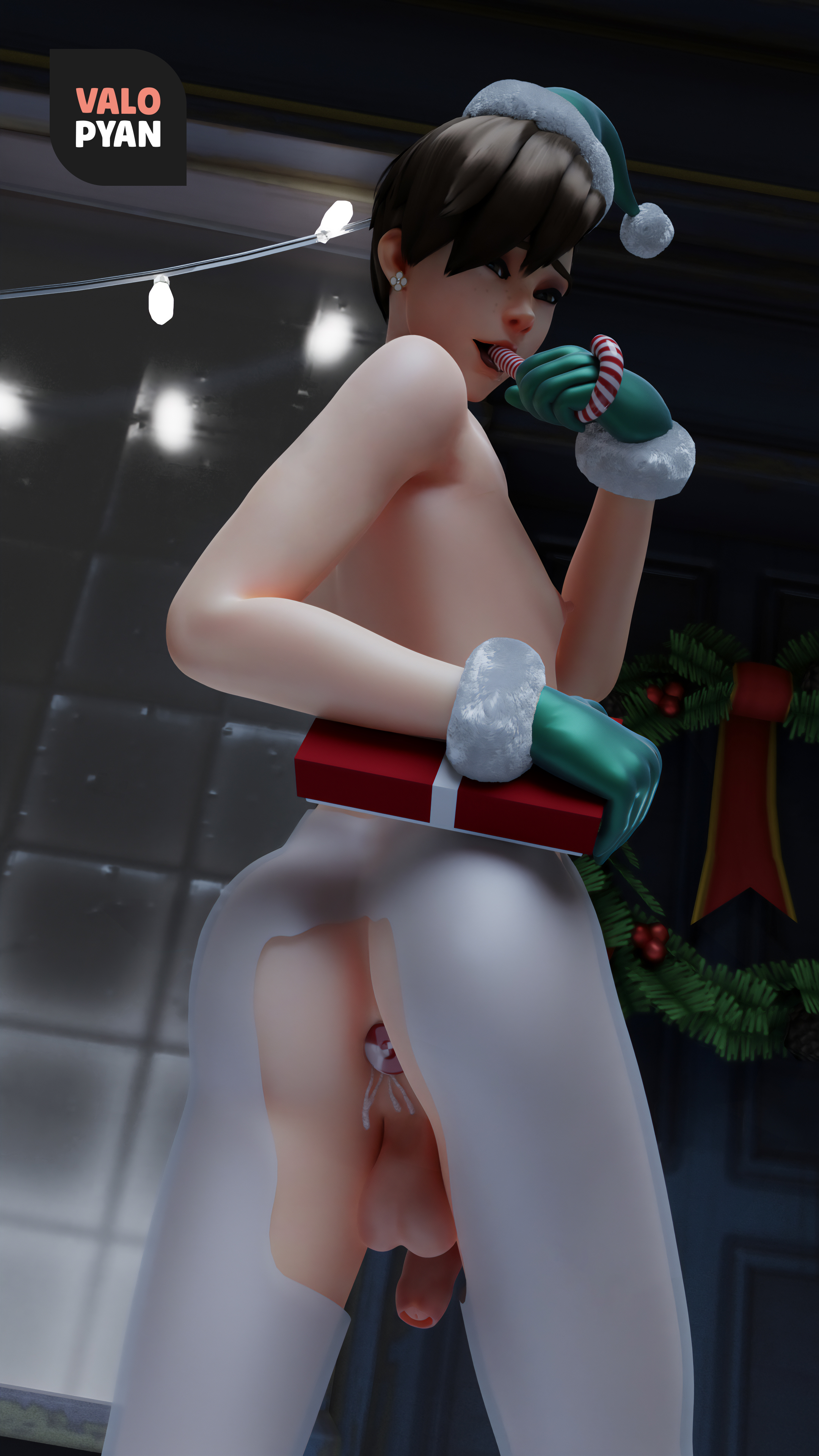1boy, 1femboy, 3d, anal insertion, anal plug, buttplug, candy cane, christmas, christmas outfit, femboy, foreskin, genderswap, genderswap (ftm), light skin, light-skinned femboy, light-skinned male, male, male focus, male only, male tracer, outdoors, outside, overwatch, overwatch 2, penis, presenting anus, presenting hindquarters, rule 63, topless, tracer, trap, uncircumcised, uncut, valopyan