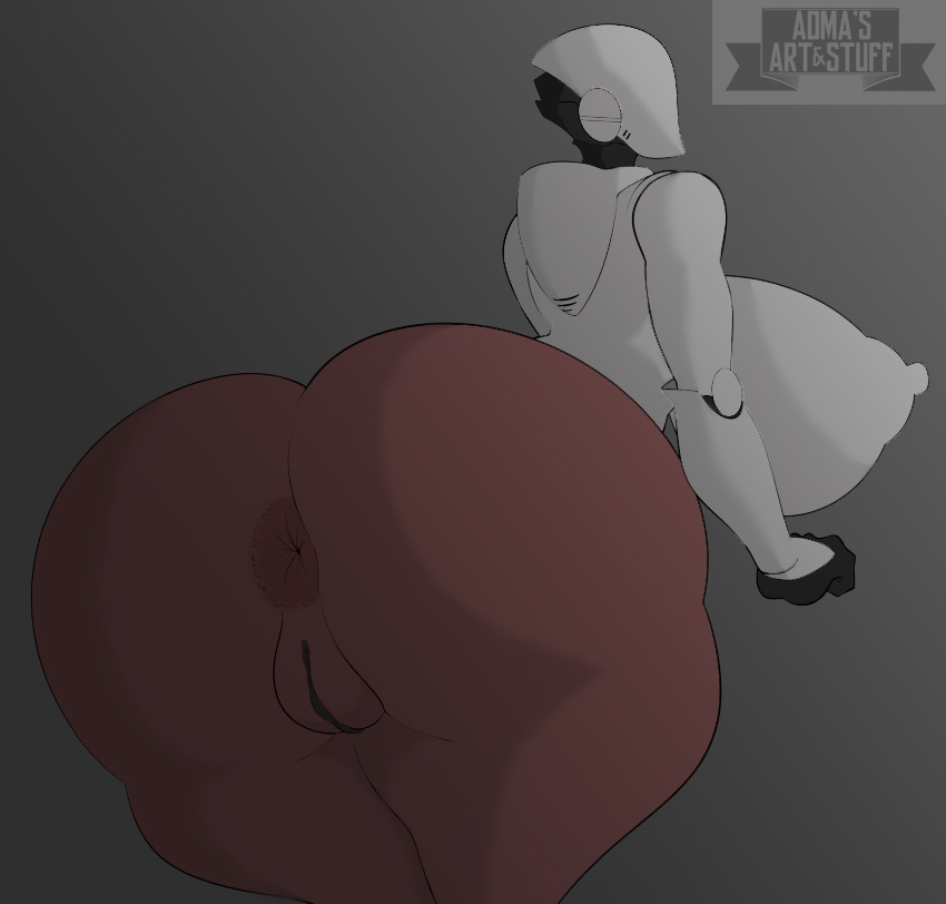 absurd_res adma228 anus ass big_breasts big_butt breasts brown_skin genitals guityg haydee haydee_(game) hi_res huge_breasts huge_butt machine monochrome nipple_outline not_furry pussy robot robot_girl thick_thighs video_games