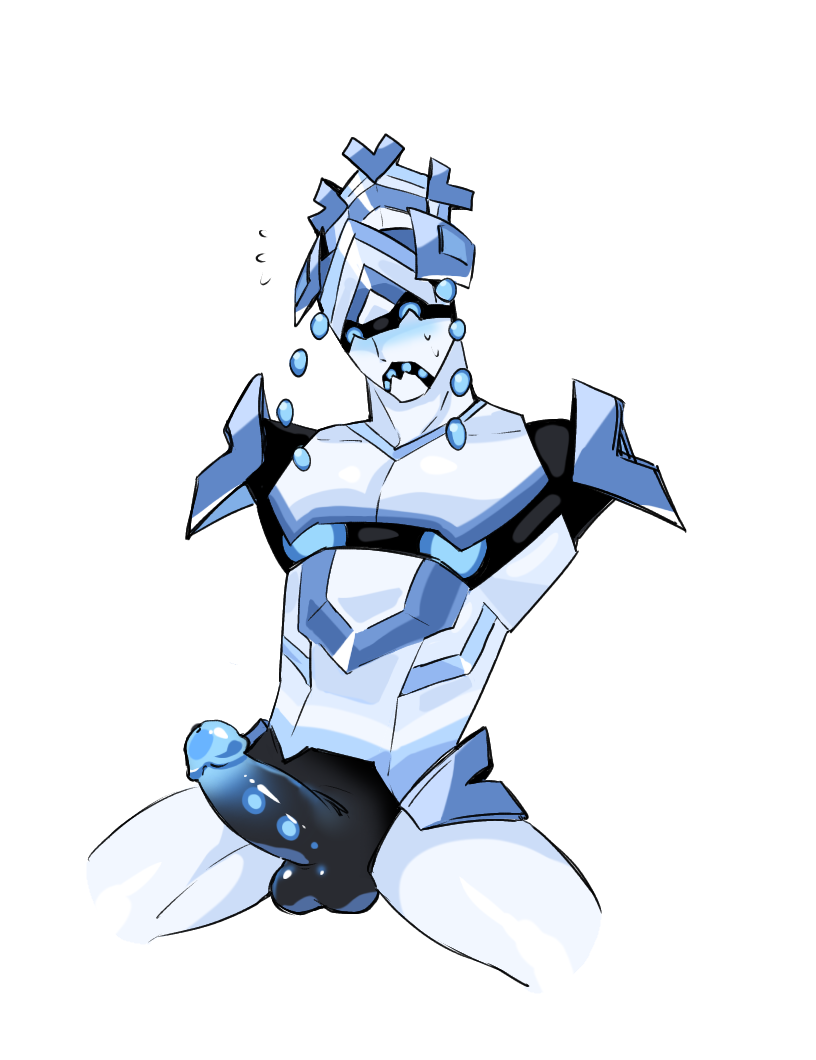 animate_inanimate anthro balls cryogonal digital_media_(artwork) erect_penis erection face_on_chest gijinka male male_only mopan no_arms penis pokémon_(species) pokemon snowflake sweat