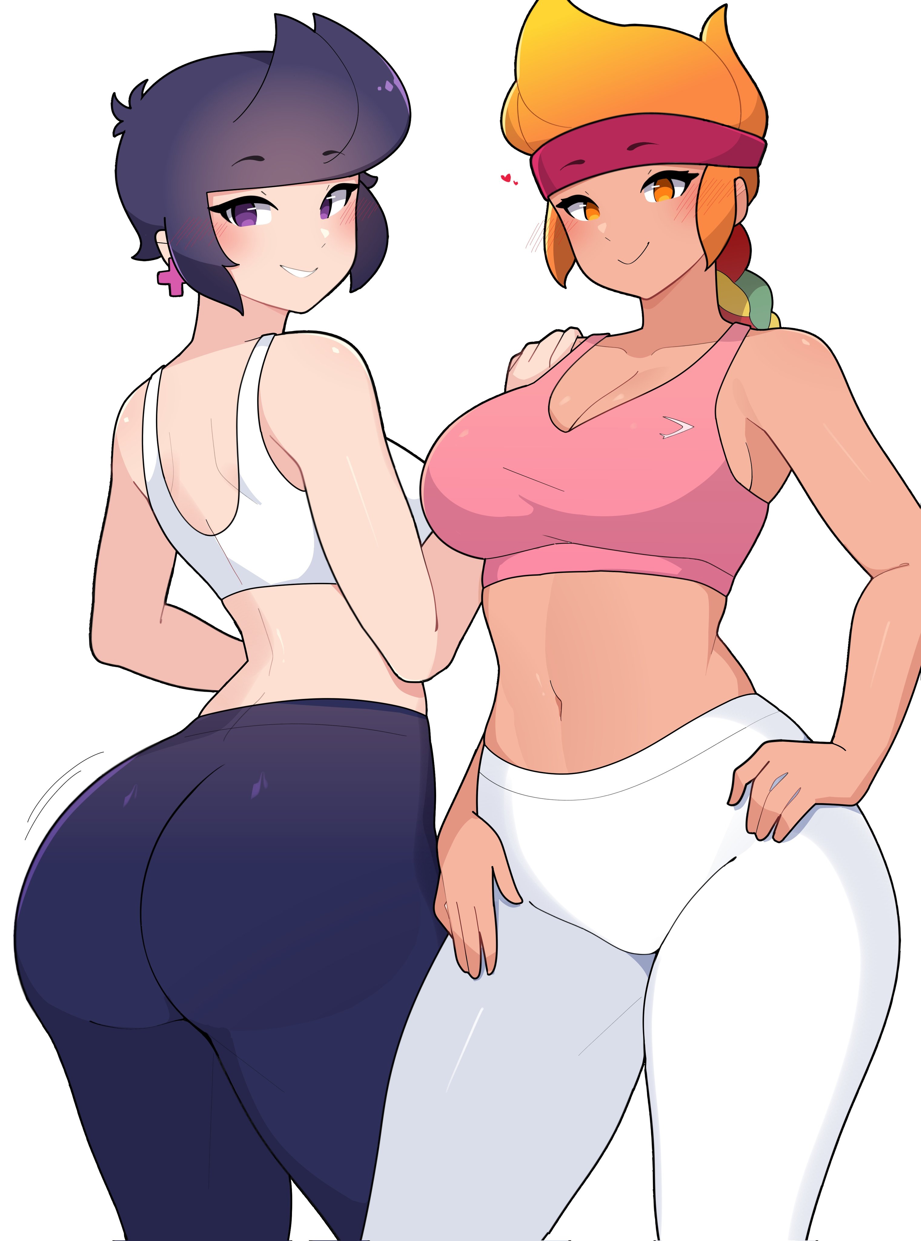 2girls, amber (brawl stars), ass, athletic, athletic female, bibi (brawl stars), big ass, big breasts, brawl stars, breasts, clothing, female, roixy nsfw