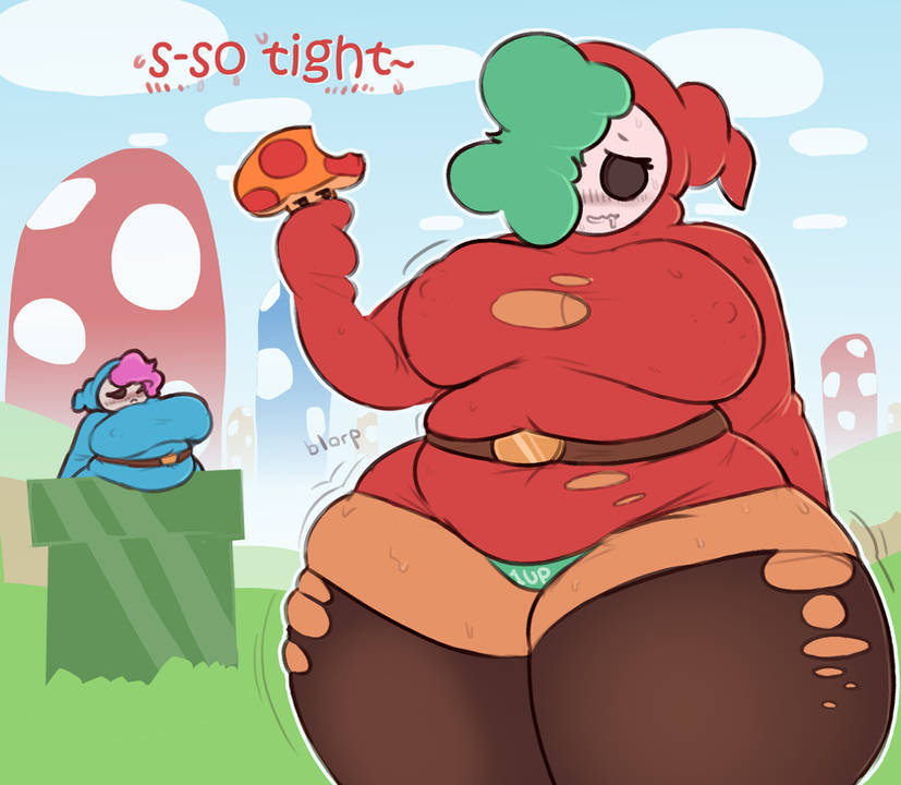 2girls big_breasts blush busty chubby chubby_female clothed eating green_hair huge_breasts hyper_thighs mario_(series) multiple_girls nipple_bulge outdoors part_1 pink_hair ripped_clothing shy_gal small_clothes soggysauce soggysause speaking super_mario_bros. sweat thighhighs wardrobe_malfunction