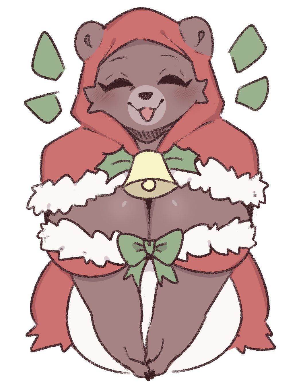 1girls anotherbearsimp anthro bear biped blush breasts brown_body brown_fur christmas cleavage closed_eyes clothed clothing female female_only fur hi_res looking_at_viewer mama_mellow_(anotherbearsimp) mammal open_mouth smile smiling solo white_background