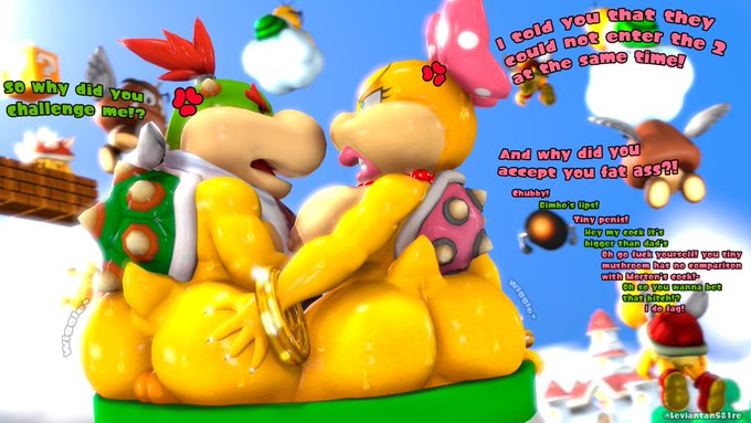 1boy 1girls 3d anger_vein arguing argument ass ass_focus ass_grab big_ass both_sexes_in_same_situation bow_ribbon bowser_jr. english_text furry gold_jewelry goomba hand_on_ass koopa_troopa leviantan581re male_with_female mario_(series) red_hair reptile scalie sfm shell slur spikes stuck stuck_in_pipe stuck_together super_mario_bros. text wendy_o._koopa